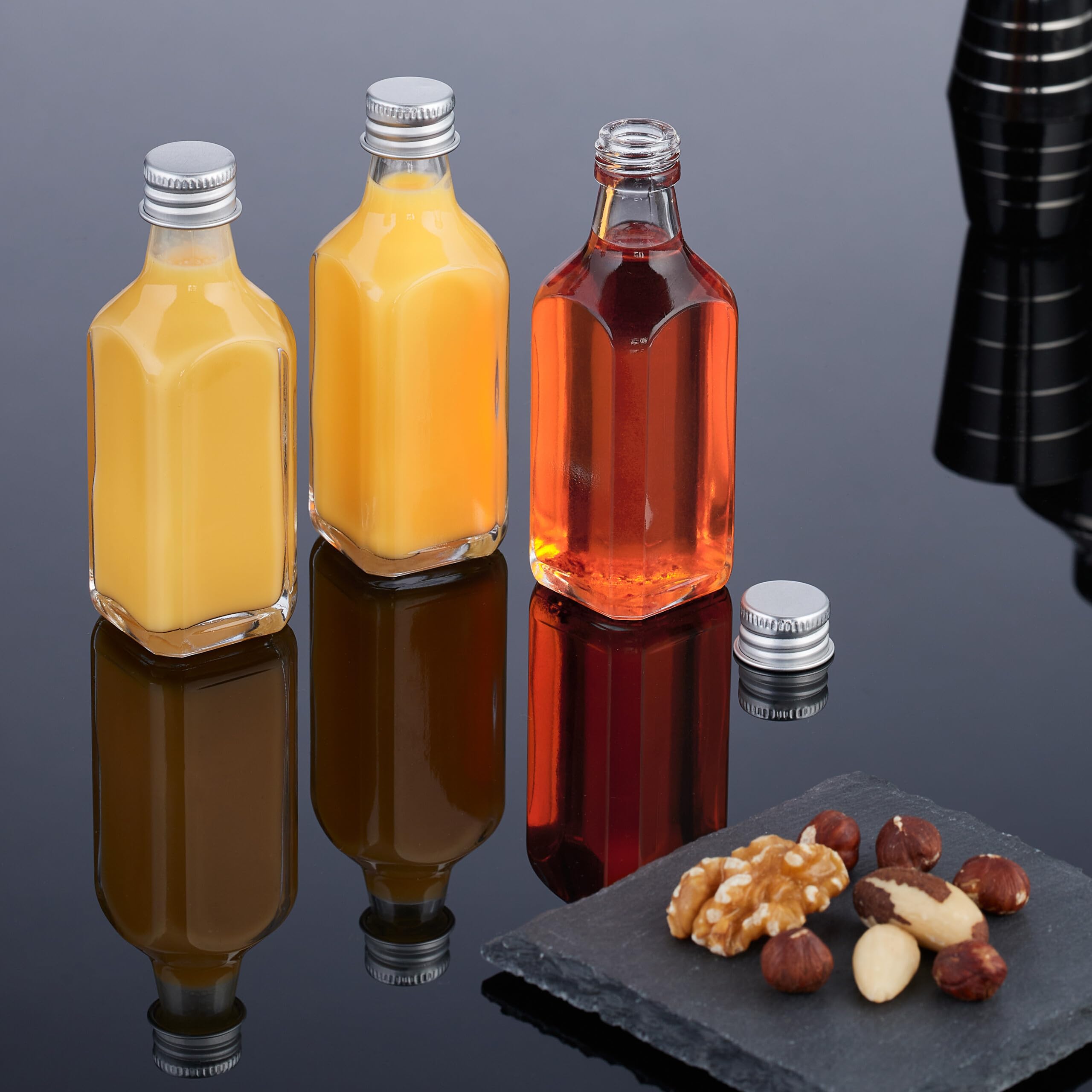 Relaxdays Małe butelki, zestaw 30 sztuk, 50 ml, szklane butelki do napełniania, zakrętki i korki, przezroczyste/srebrne