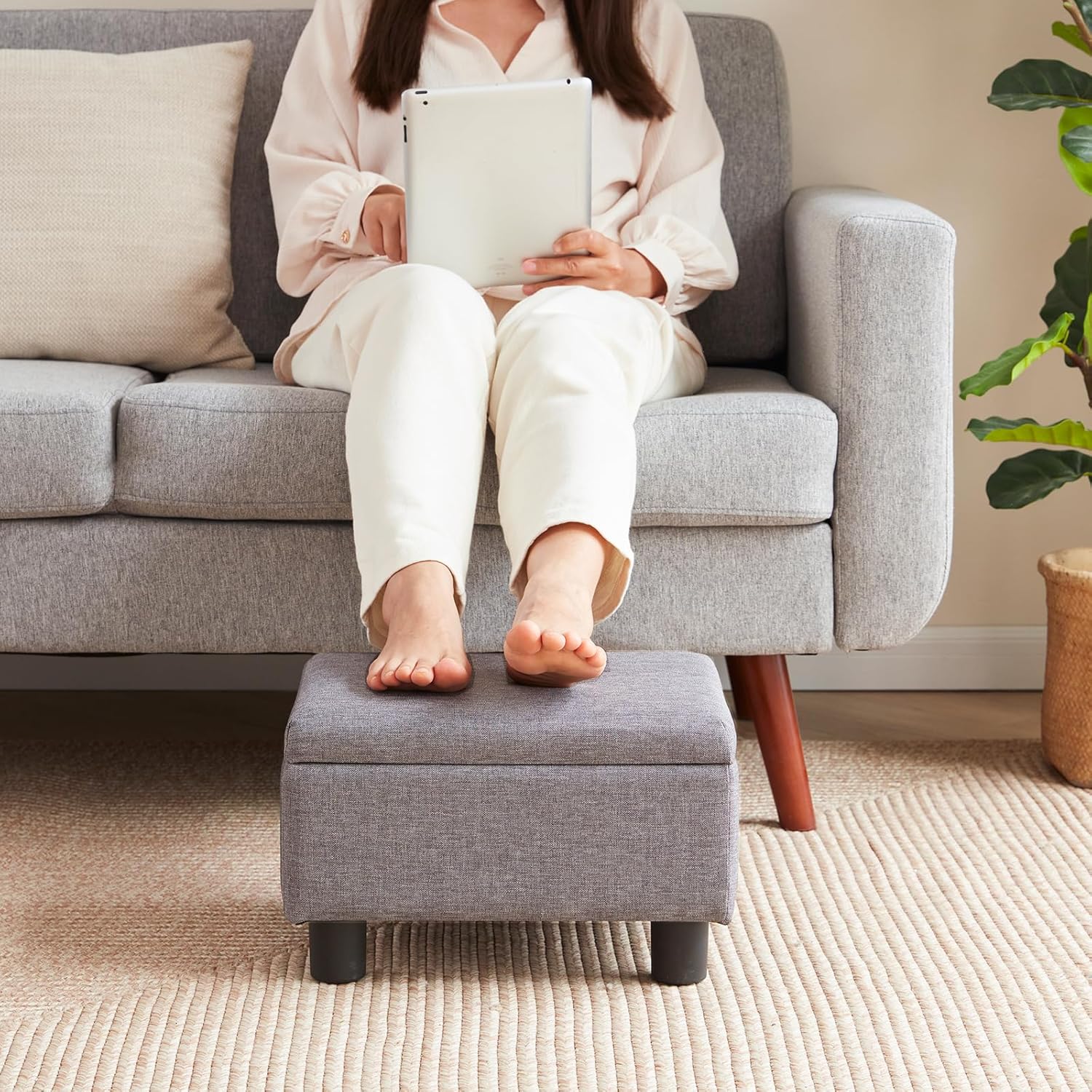 Small Foot Stool Under Desk Foot Stools Ottoman Footstool Foot Stools Small Footstools Foot Stool for Living Room Foot Rest 15" W x 12" D x 9.5" H Linen Dark Grey
