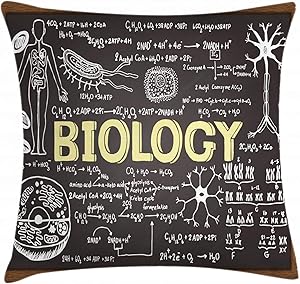 Ambesonne Science Throw Pillow Cushion Cover, Black Chalkboard Biology Hand Written, Decorative Square Accent Pillow Case, 16