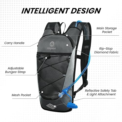 Miniatura 2 de Nepest Mochila de hidratación con bolsa de agua de 2 L para ciclismo, mochila de agua para senderismo, correr, mochila de hidratación ligera