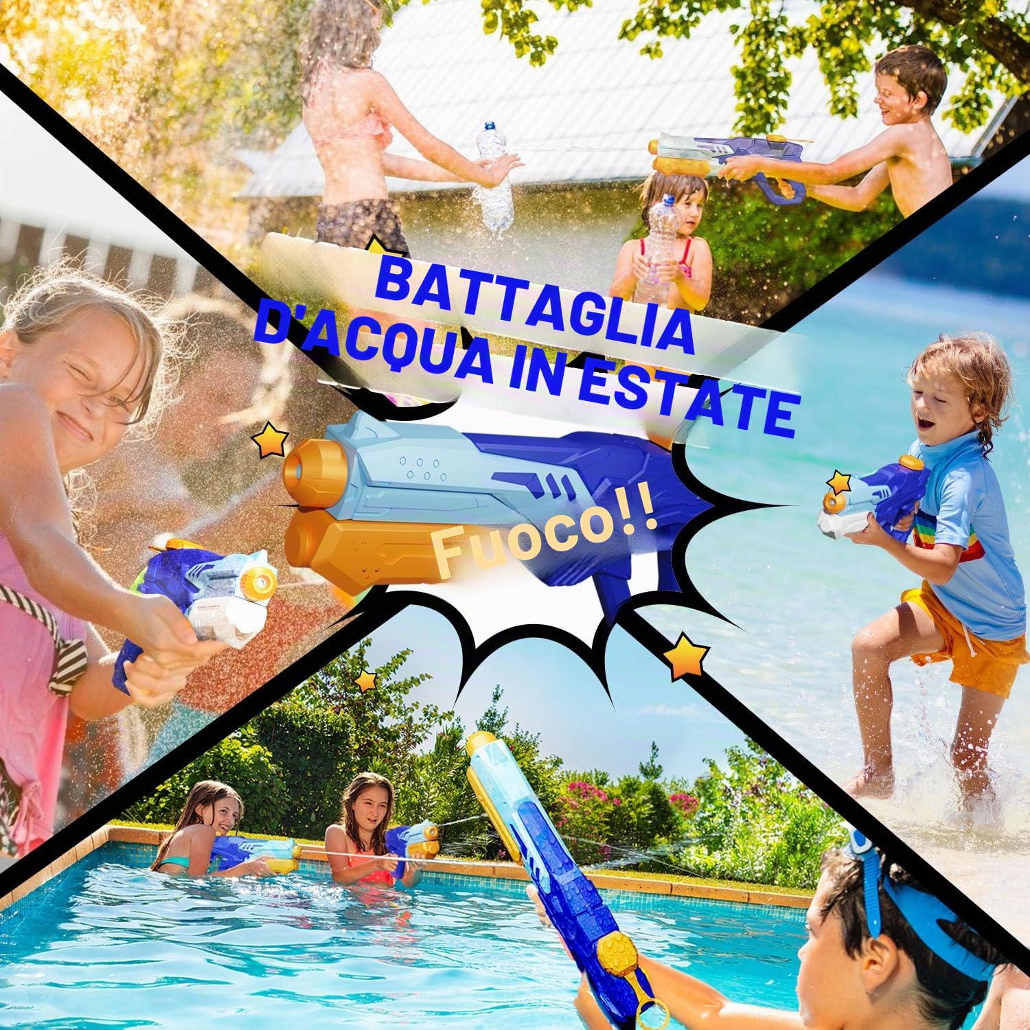 MOZOOSON Pistola ad Acqua per Bambini Adulti, 2 X 750ml Potenti Pistole ad Acqua Water Gun, 8-10m Lungo Raggio Pistola Acqua per Giochi da Spiaggia All'aperto, Piscina, Ideale per Addestrare Gatti