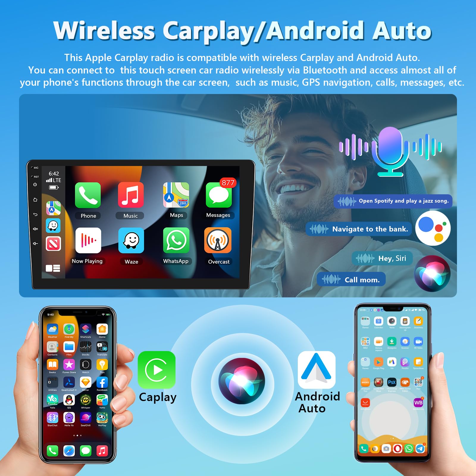 Android Auto Stereo per Ford Focus Mk2 Mk3 Exi MT 2 3 2004-2011, 2+64G Wireless Carplay Autoradio con Touchscreen GPS Navi/WiFi/FM/RDS/SWC/Canbus/Bluetooth/EQ + Telecamera Posteriore