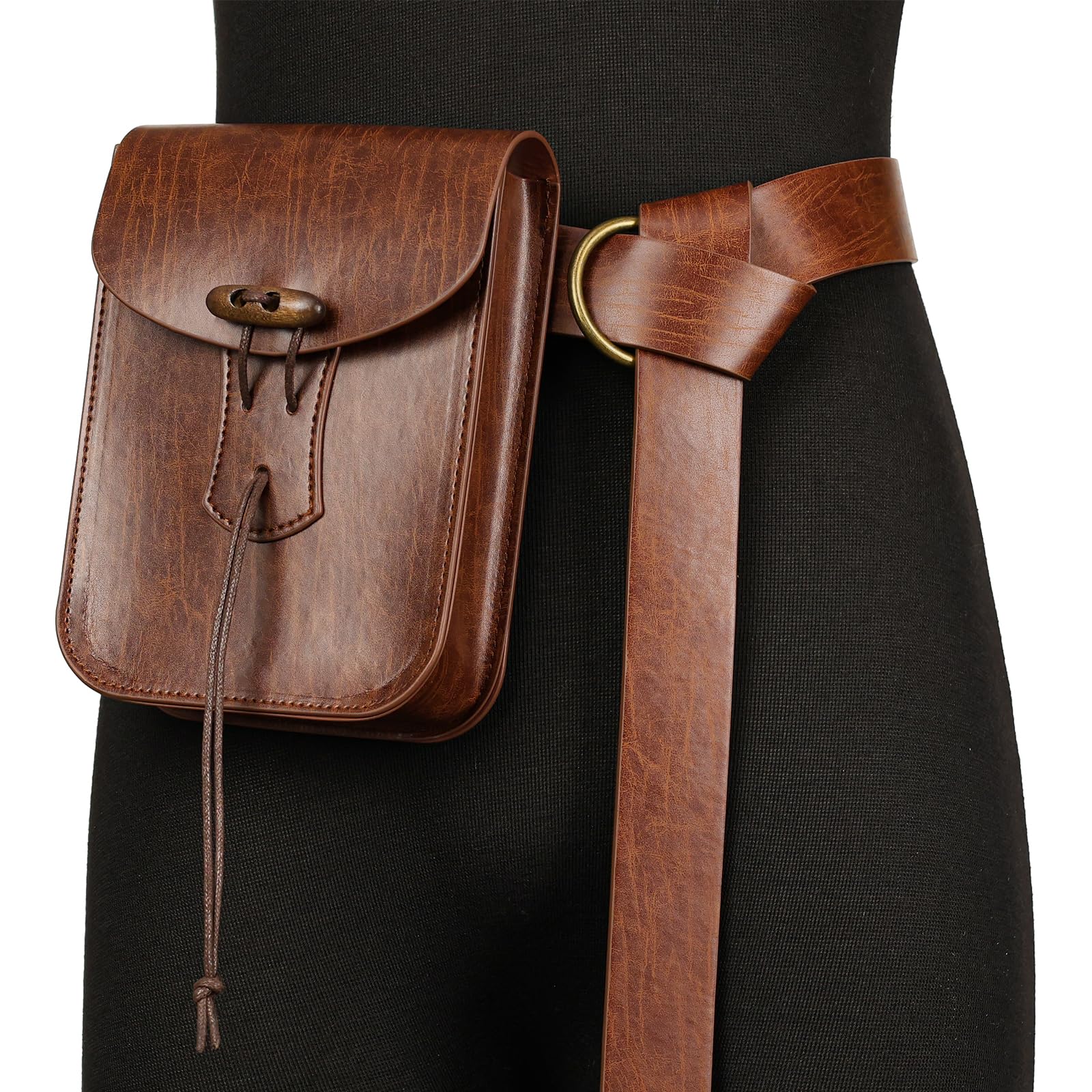 HiiFeuer Medieval Faux Leather Belt Bag, Vintage Renaissance Belt Pouch Fanny Pack Purse, Waist Bag Cosplay for Ren Faire (Brown A)