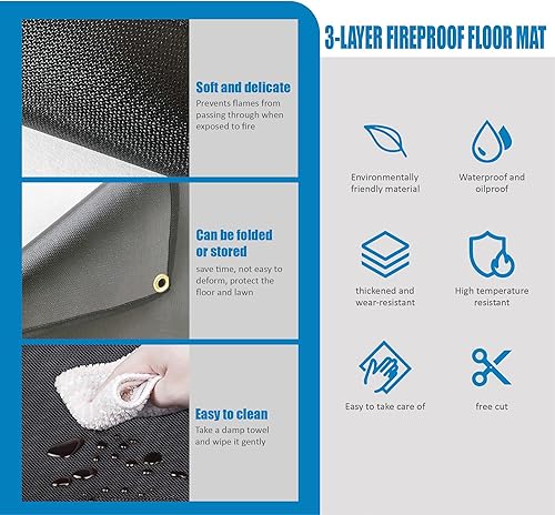 Miniatura 4 de OYOWUOT Tapete de parrilla para parrilla al aire libre, 60 x 40 pulgadas, rectangular, de doble cara, a prueba de fuego, tapete protector grande de