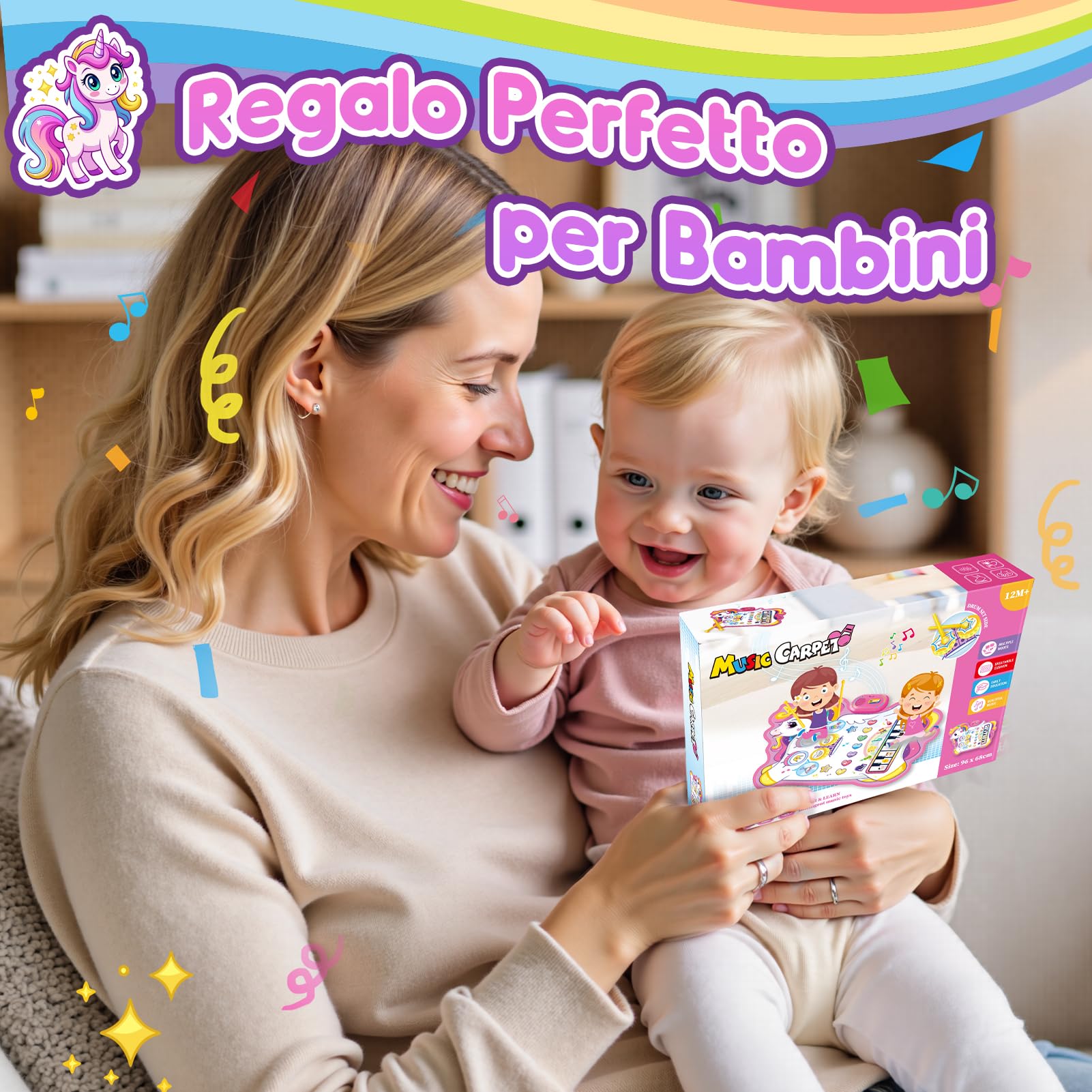 Gralal Giochi Bambina 1 2 Anni, Tappeto Musicale 3 in 1 Con 6 Strumenti E Registrazione Unicorno Regalo Giochi Gioco Bambina 1-2 Anno, Giocattoli Interattivi Regalo Bimba 1-3 Anni