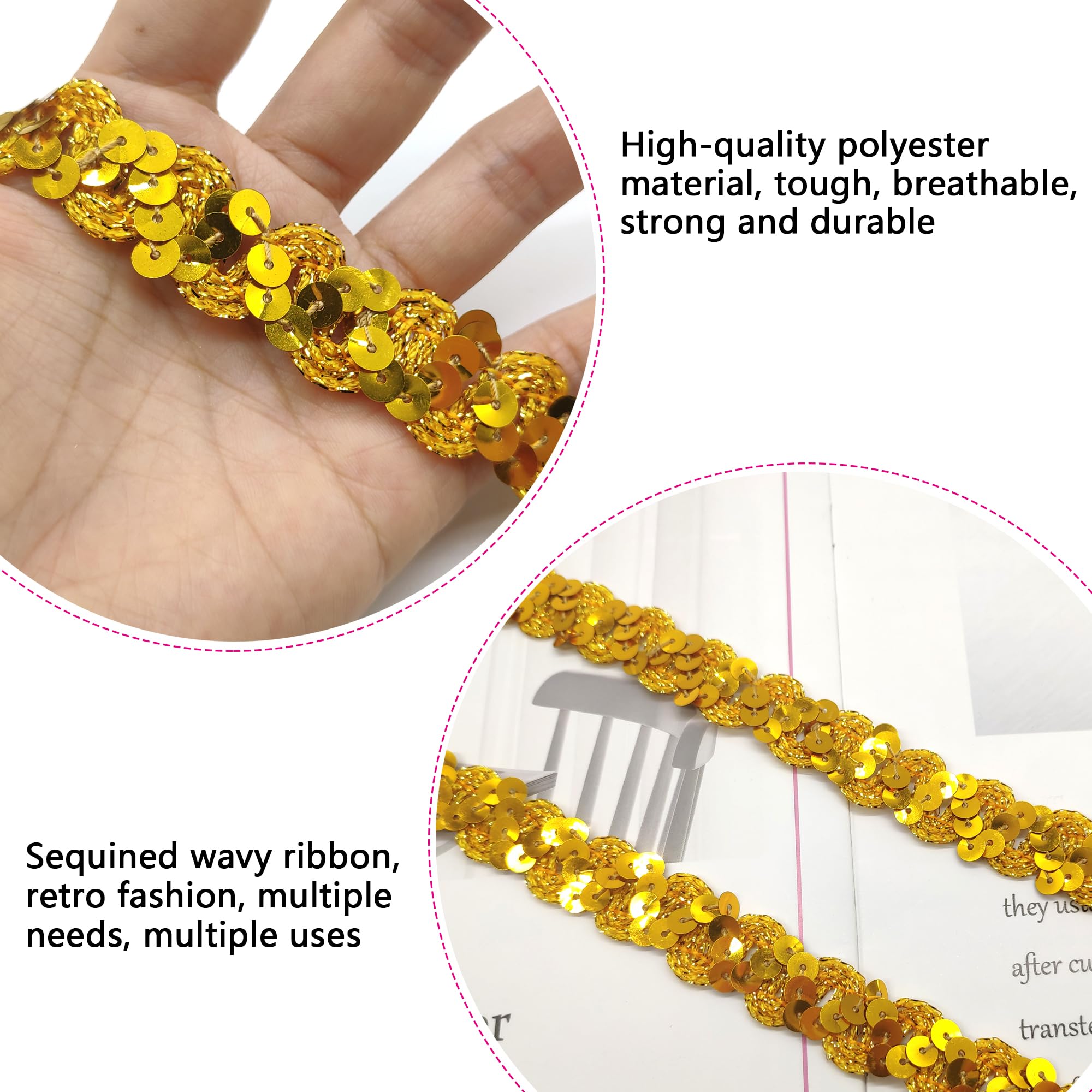 Nastro Con Paillettes - 15 Metri, Oro, Per Cucito Fai Da Te, Costumi E Decorazioni - Foto 2