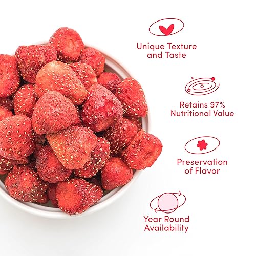 Miniatura 3 de Claros Farm Fresas orgánicas enteras liofilizadas (paquete de 1.06 onzas), alimentos liofilizados saludables, sin gluten, veganos, bocadillos de