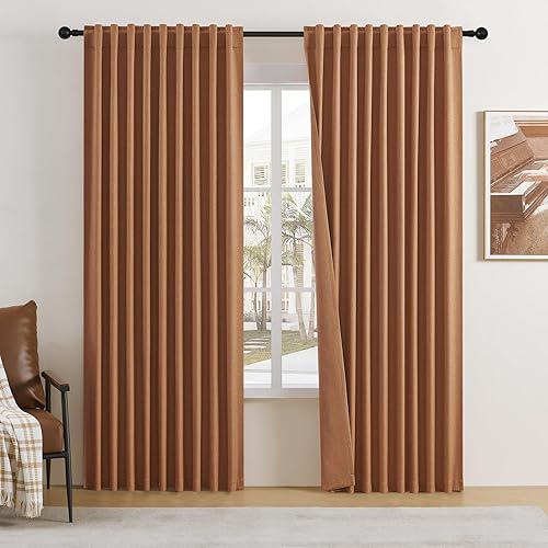 Miniatura 67 de DUALIFE - Cortinas de lino opacas beige de 54 pulgadas de largo, con pestaña trasera y bolsillo para cortinero, cortinas estrechas para dormitorio,