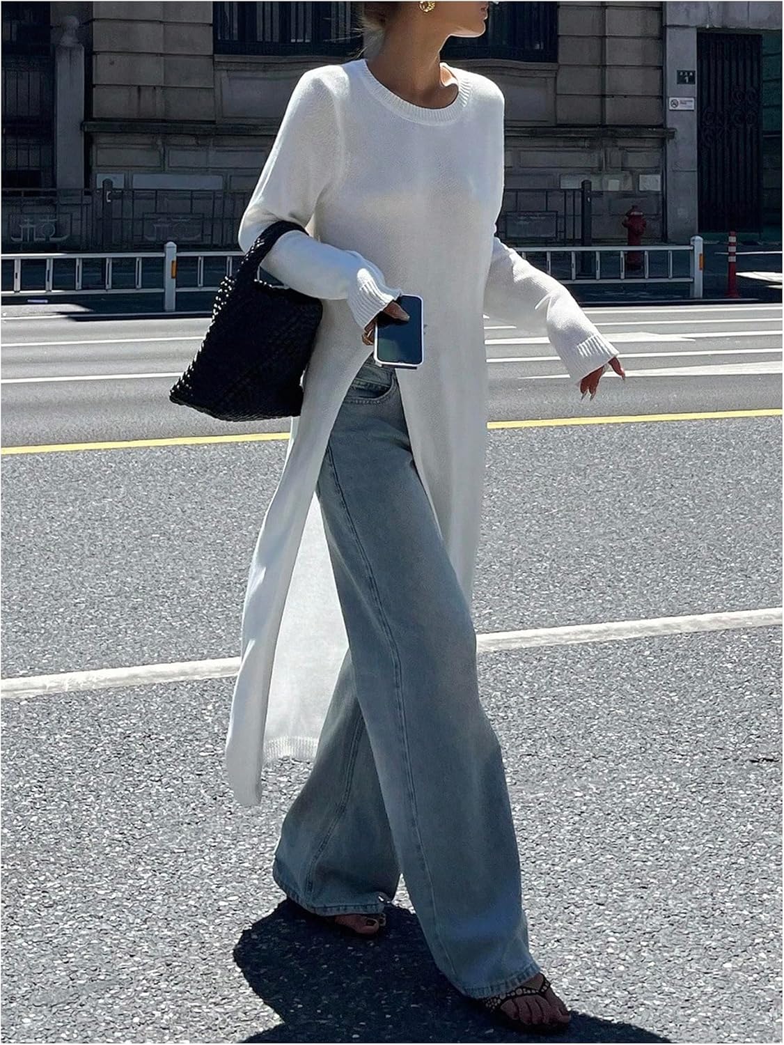 Verdusa Women's High Slit Long Sweaters Lightweight Knit Pullovers Early Fall Trendy Outfits Going Out Tops - Image 4