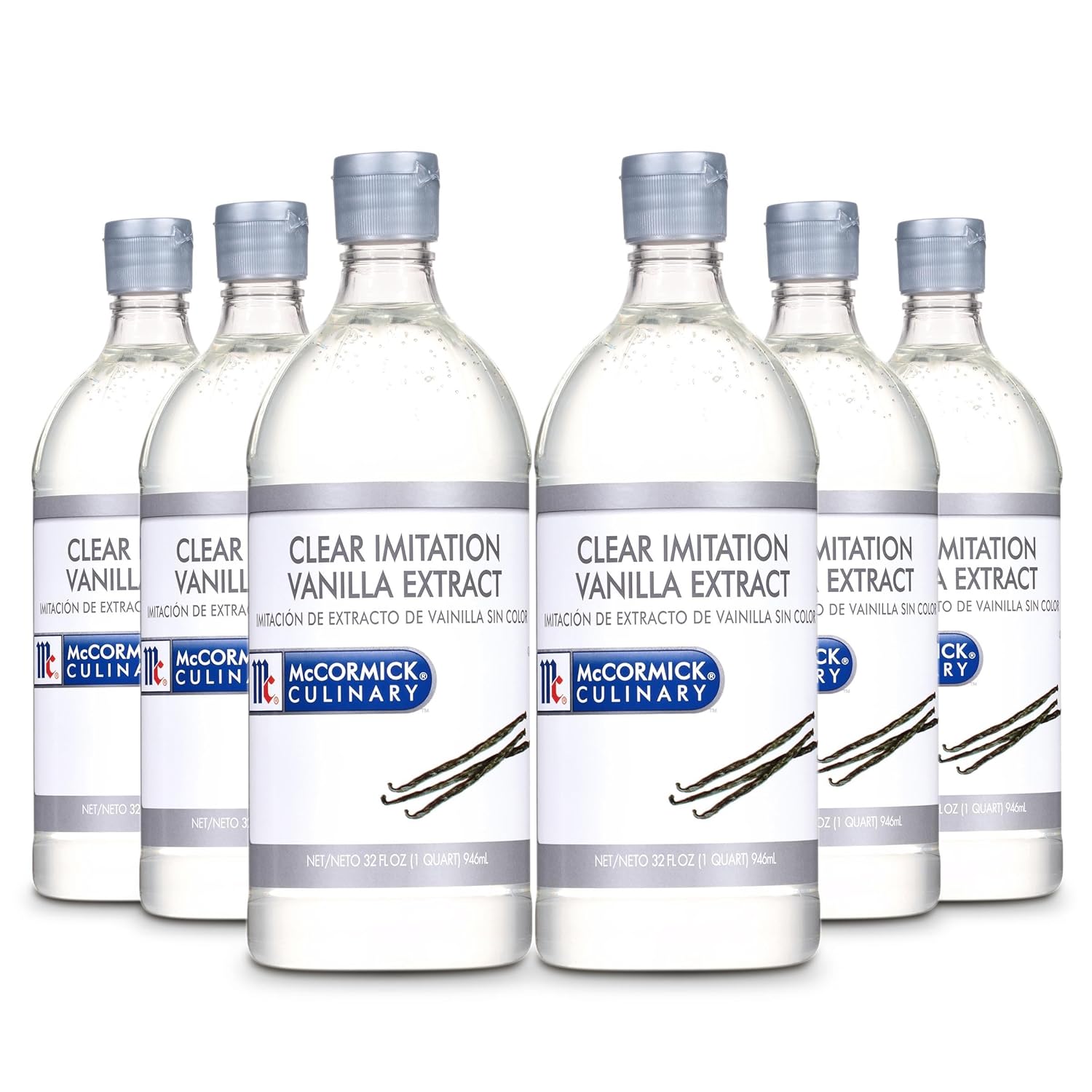 McCormick Culinary Clear Imitation Vanilla Extract, 32 fl oz (Pack of 6) - Six 32 Fluid Ounce Bottles of Clear Vanilla Flavoring for Baking, Perfect in Baked Goods, Frostings, Custards and Desserts