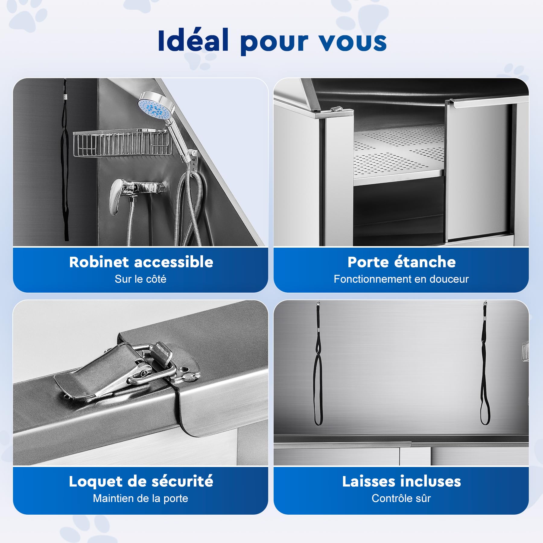 Baignoire de Toilettage pour Chien 127CM Capacité 115KG en Acier Inoxydable 304 Station de Bains pour Grands Chiens avec Escaliers et Pomme de Douche, pour Maison Hôpital Animalerie