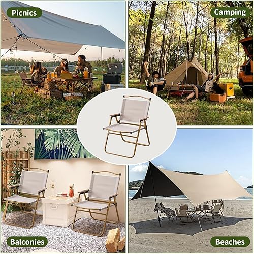 Miniatura 8 de BOOSDEN Silla de campamento, sillas de campamento plegables anchas y portátiles para exteriores, silla de playa ultraligera con mango de madera para