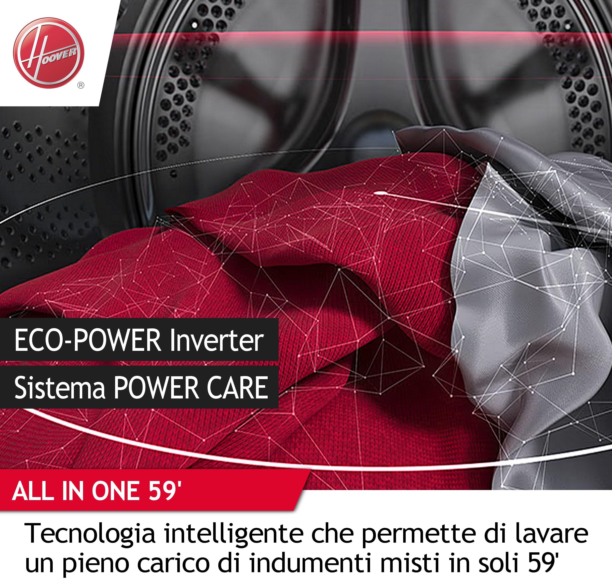 Hoover H-WASH 500 Lavatrice SLIM 7 Kg, 1200 Giri, Classe A, Motore Inverter Eco-Power, Wi-Fi + Bluetooth, Power Care, Vapore, Profondità Slim 45,4 cm, 85 x 60 x 45,4 cm (AxLxP), Bianco, HW4 27AMC7/1-S