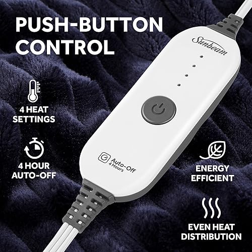 Miniatura 3 de Sunbeam Royal Posh - Manta eléctrica de terciopelo, 50 x 60 pulgadas, 4 ajustes de calor, apagado automático de 4 horas, manta cálida para sofá,