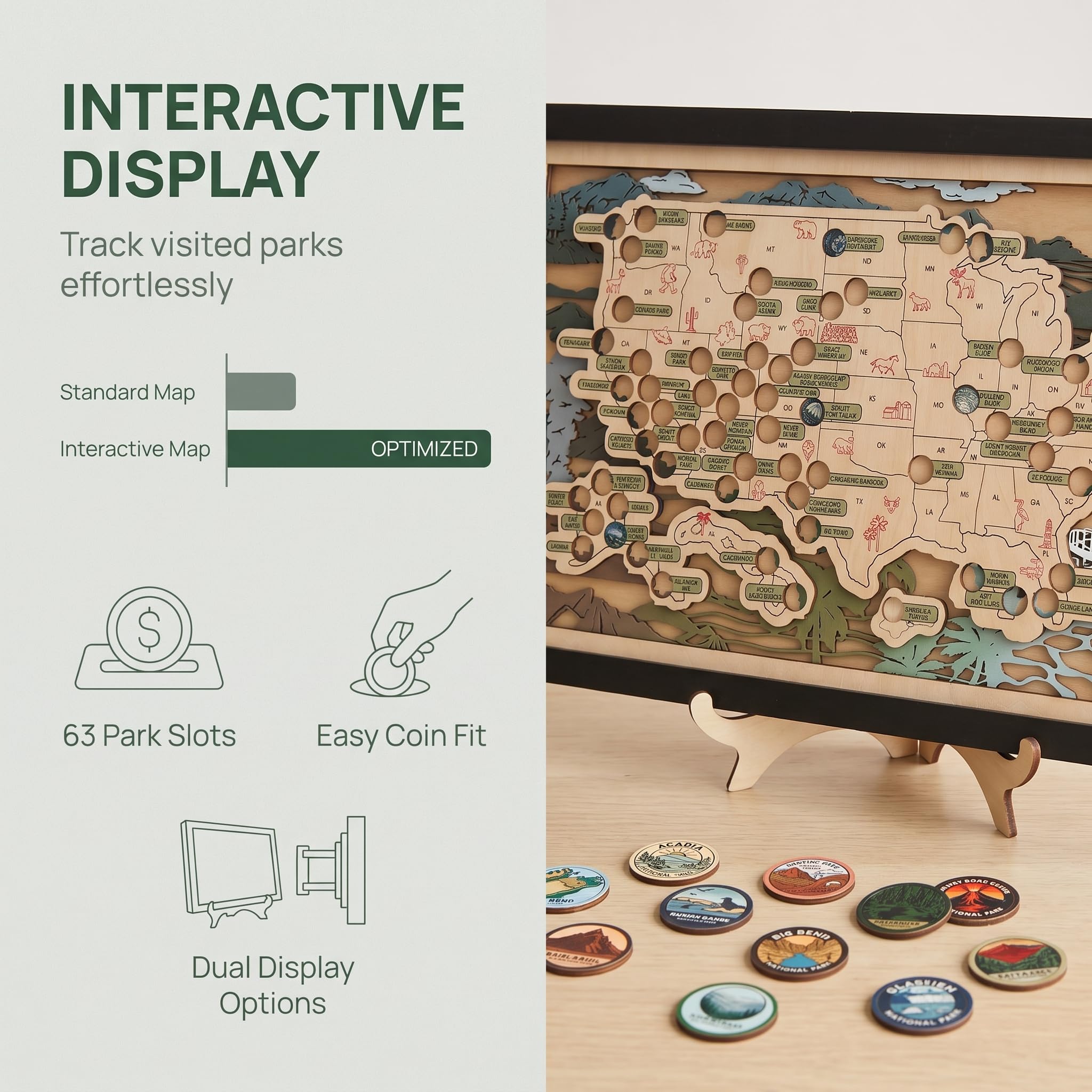 National Parks Map Adventure Tracker – mappe di viaggio in legno personalizzate del parco nazionale degli Stati Uniti, tracker da viaggio con puntina, regalo per gli amanti del parco, coppie e