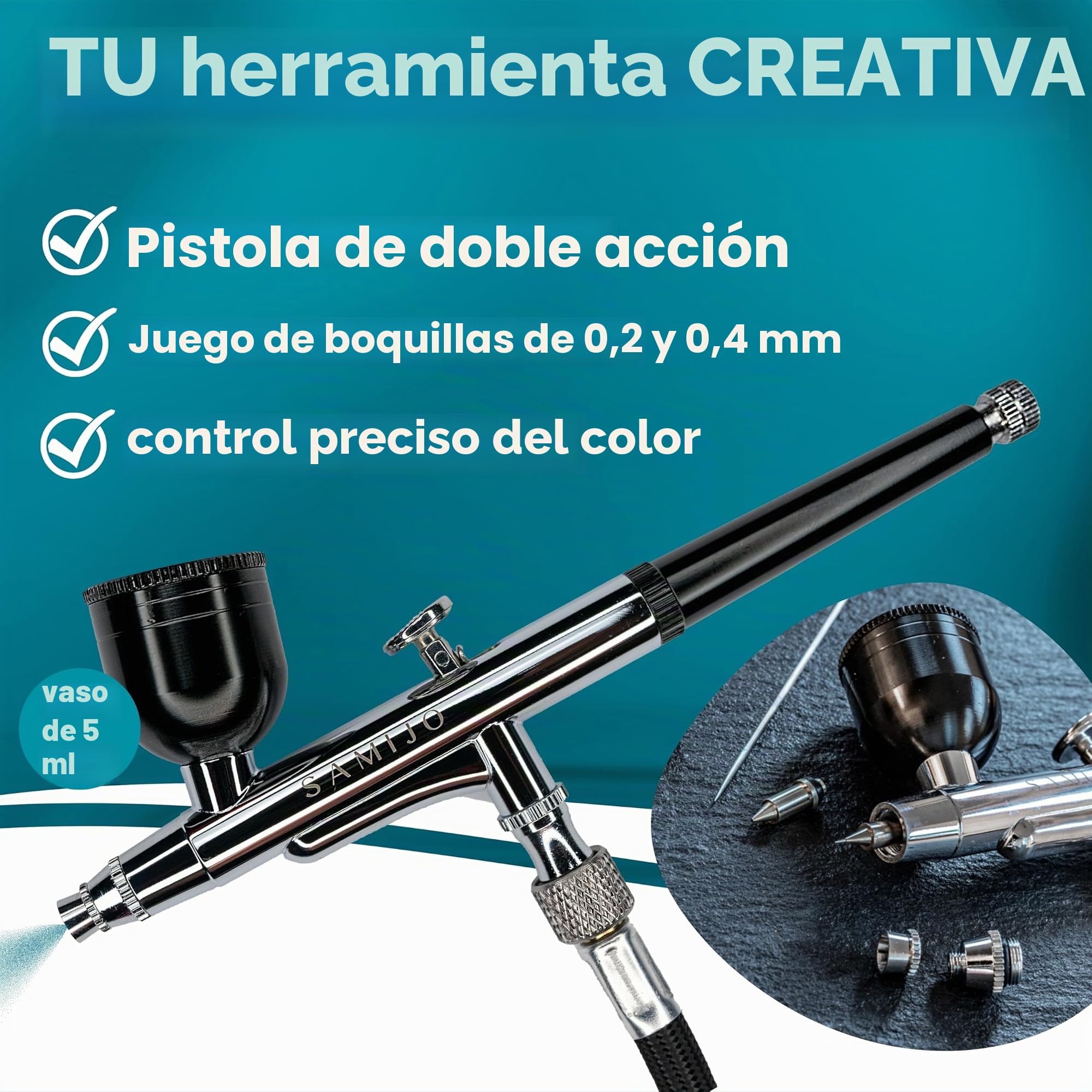 SAMIJO Juego de aerógrafo con compresor, silencioso, compacto, versátil, kit de aerógrafo para principiantes, incluye [plantillas de bricolaje] tu juego completo para modelismo, piel, uñas y mucho más