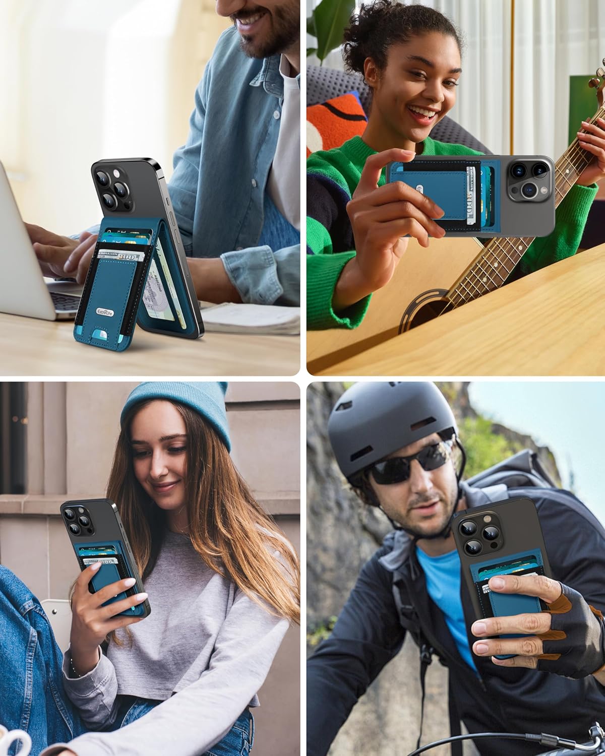 For Magsafe Wallet Stand, Strongest Magnetic Phone Wallet, Leather Magnetic Card Holder Wallet for iPhone 17/16/15/14/13/12 Series, ID Window, 4 Card Slots, Hold 10 Cards, RFID Blocking, Blue - Image 9