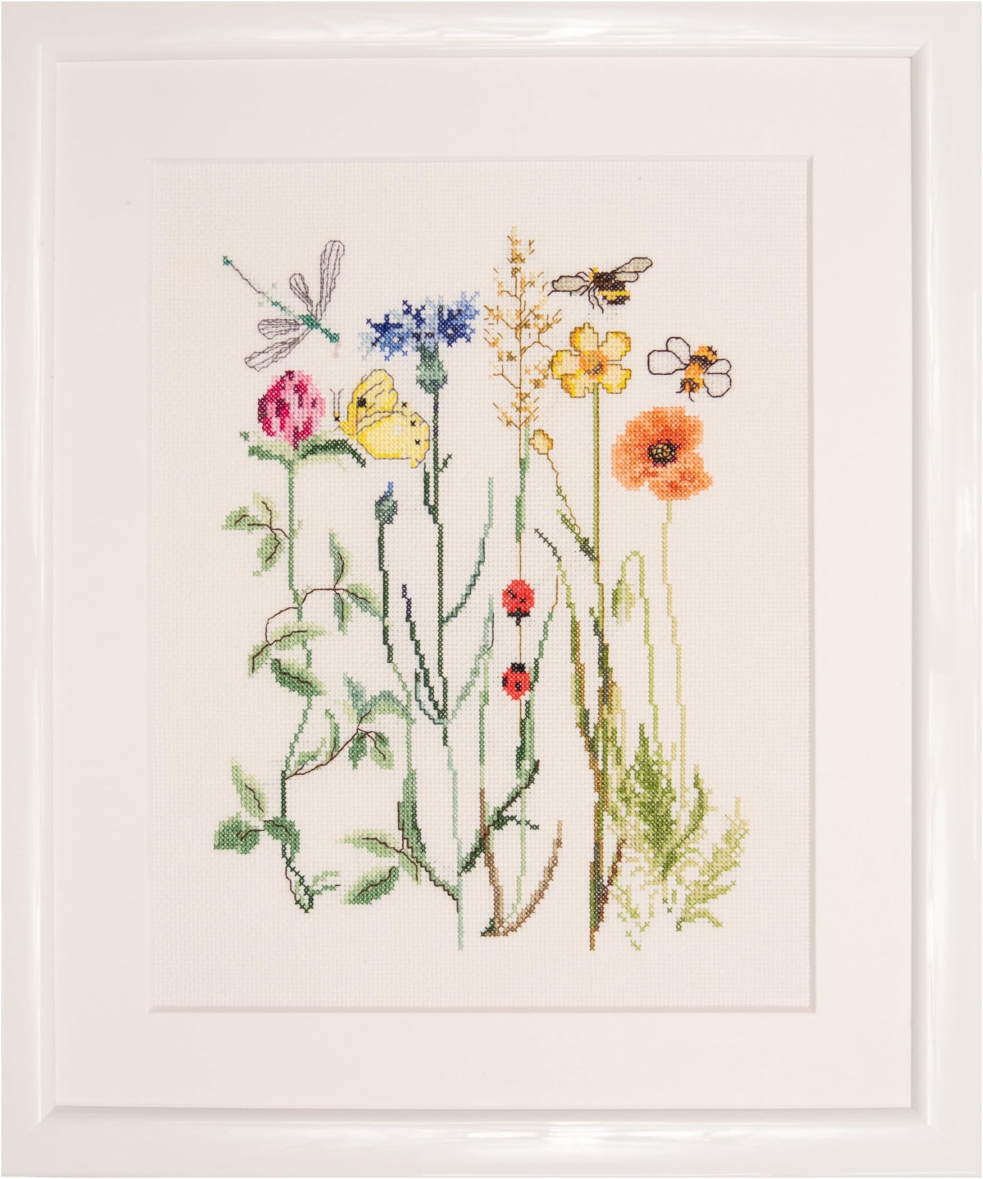 Thea Gouverneur Wildflowers Cross Stitch Kits - Inspirational Crafts for Adults with 16 Count Aida, DMC Threads & Hoop - Create Beautiful Cross Stitch Art