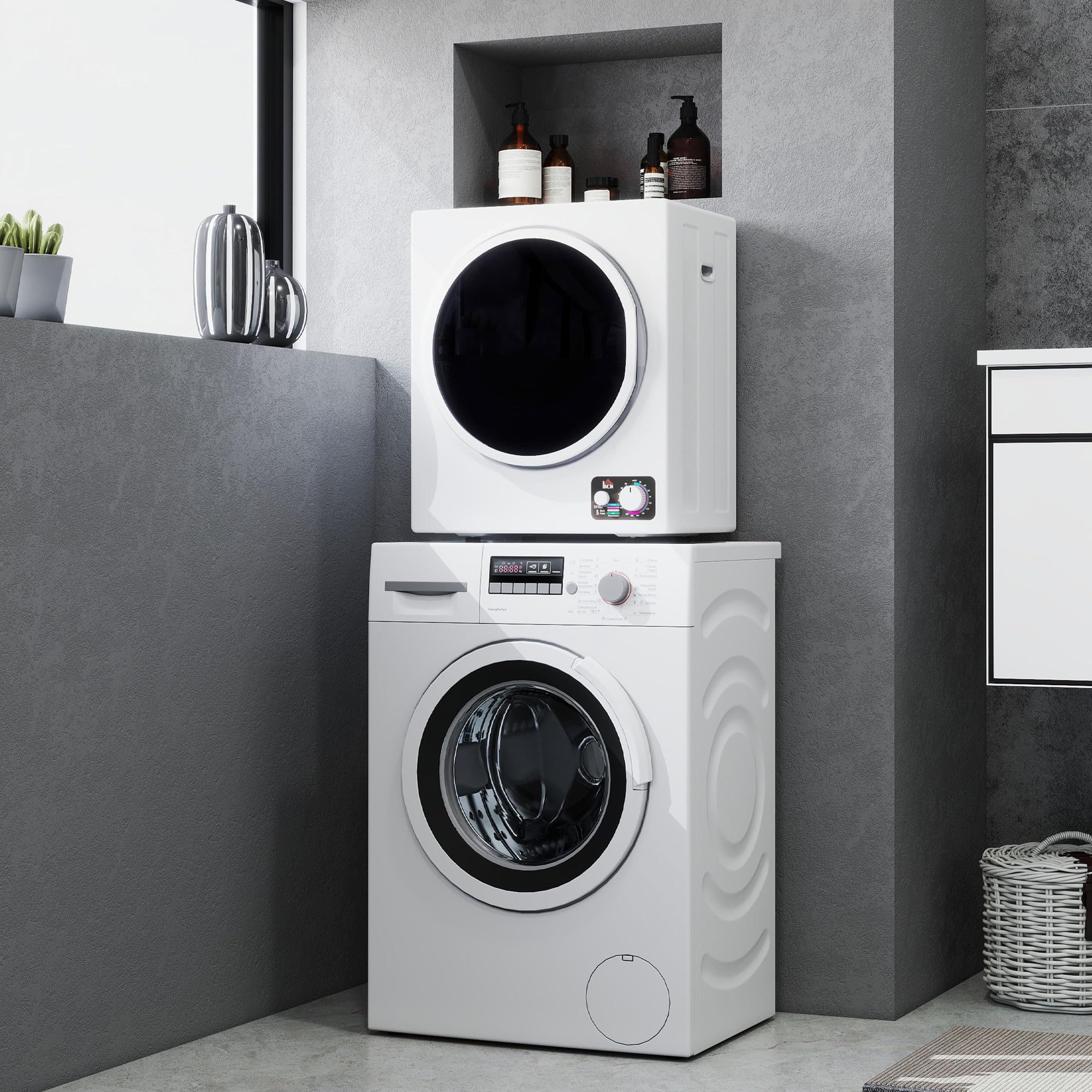 HOMCOM Secadora portátil con tubo de evacuación, secadora eléctrica 850 W, 4 Kg, 4 modos de secado, 2 niveles de calentamiento, tambor de acero inoxidable, instalación en pared, para apartamento