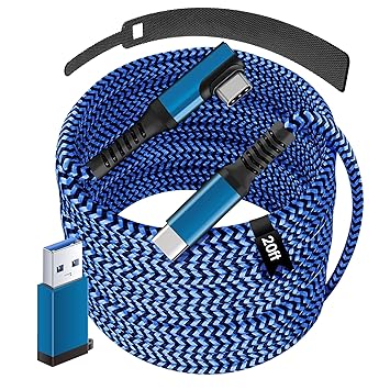 for Oculus Quest Cable 2 Link: 20FT USB 3.0 Type C to C - Fast Charging Cables, Long Nylon Braided Cable to PC, Virtual Reality Extension Charger Cord (Black Blue)
