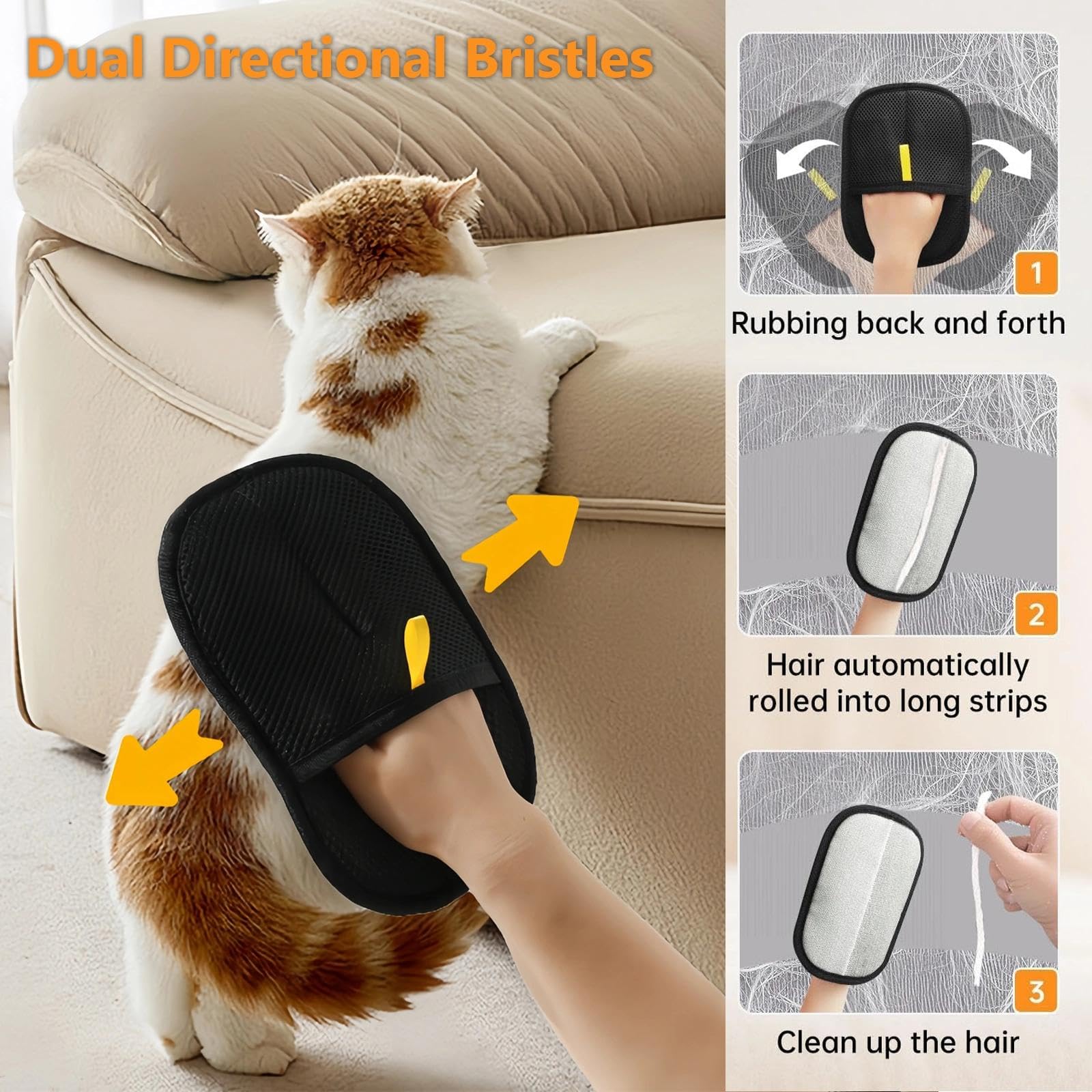 Pet Hair Removal Glove for Cats and Dogs Cat Brush Glove, Double Sided Pet Grooming Gloves - Image 4