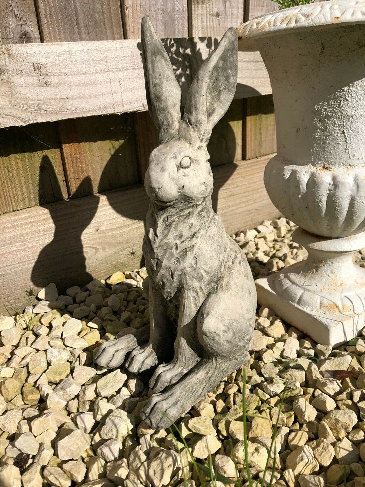 Squatting Bunny Rabbit Stone Statue | Reconstituted Stone Animal Hare Outdoor Garden Ornament