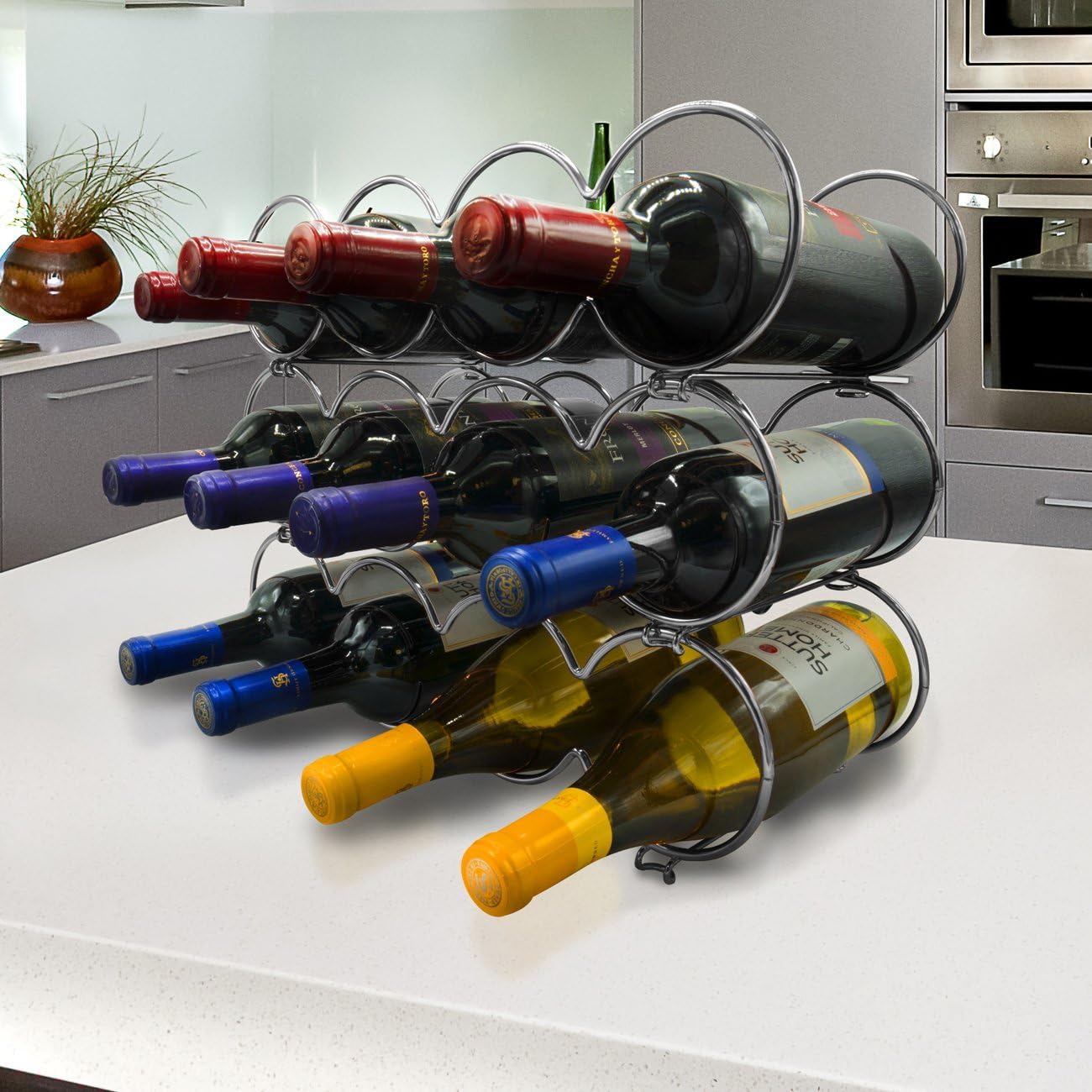 Sorbus® 3-Tier Stackable Wine Rack - Round Classic Style Wine Racks for Bottles - Perfect for Bar, Wine Cellar, Basement, Cabinet, Pantry, etc - Hold 12 Bottles, Metal (Round Silver) : Home & Kitchen