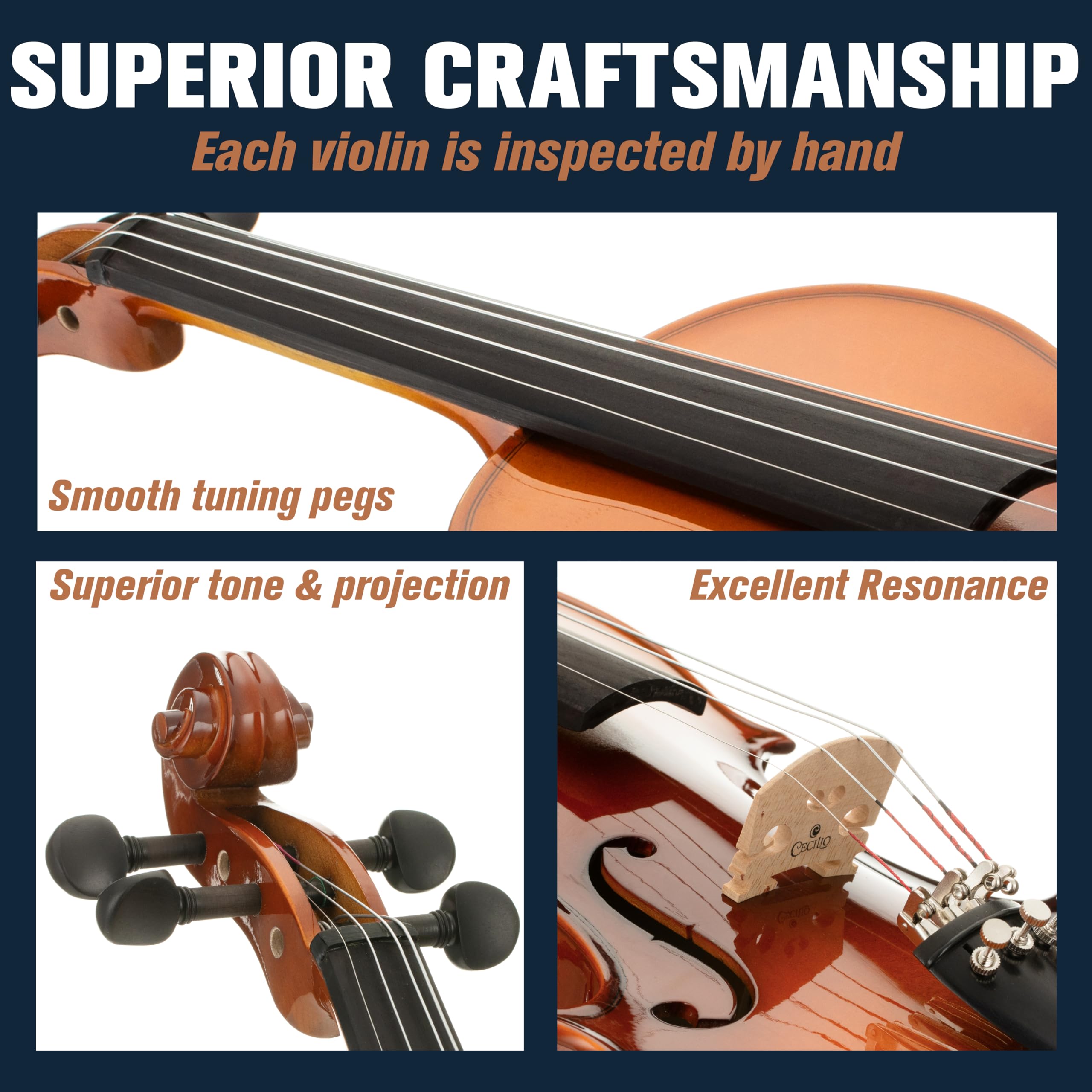 Cecilio 44 Left Handed Acoustic Violin Solid Spruce Maple Set with Case product thumbnail 4