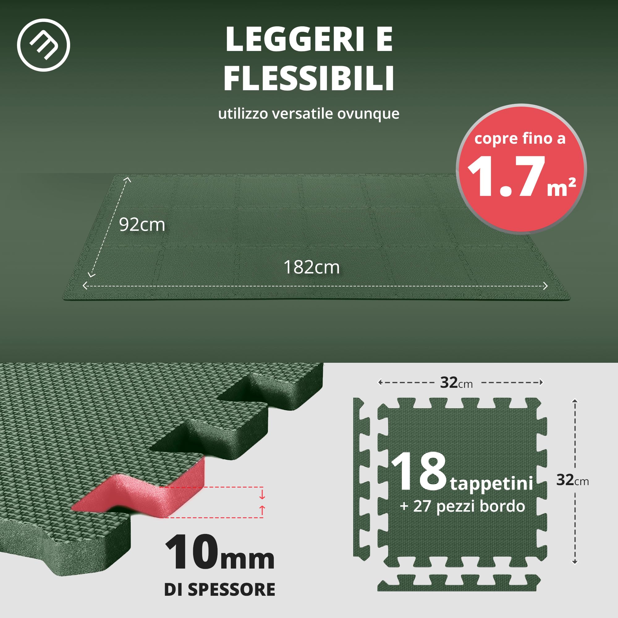 Tappeto Palestra Tappetino Fitness da Ginnastica a Puzzle - Pavimento Protettivo Incastro Tatami Gomma Allenamento Protezione Sport| Materassino Gommato Mattonella Pavimentazione per Home Gym Manubri