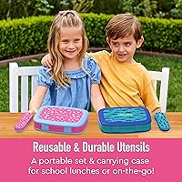 Vista 3 de Bentgo® Kids Prints - Lonchera infantil de 5 compartimentos estilo Bento, con utensilios de plástico reutilizables (arcoíris y mariposas)