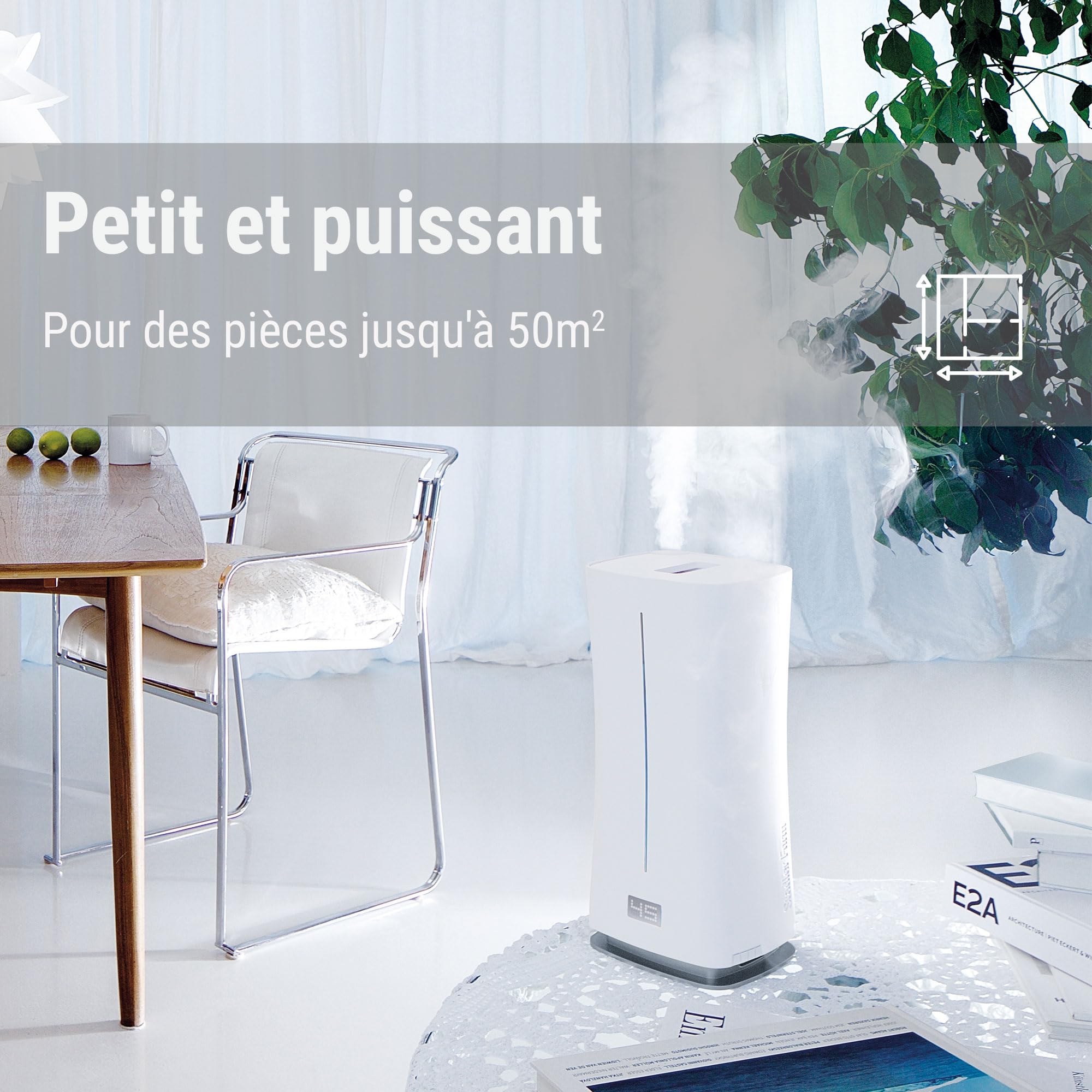 Stadler Form Humidificateur d'air Eva Little, nébuliseur ultrasonique Peu encombrant, pour pièces jusqu'à 50 m², avec hygrostat, Mode Auto et Nuit, Blanc