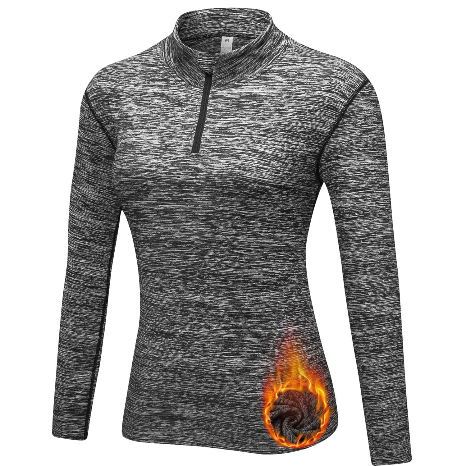 WOWENY Funktionsshirt Damen Langarm Laufshirt Winter Thermooberteil Sweatshirt Damen Ohne Kapuze Langarmshirt Sportshirt Fitness 1/4 Zip Wandershirt Atmungsaktiv