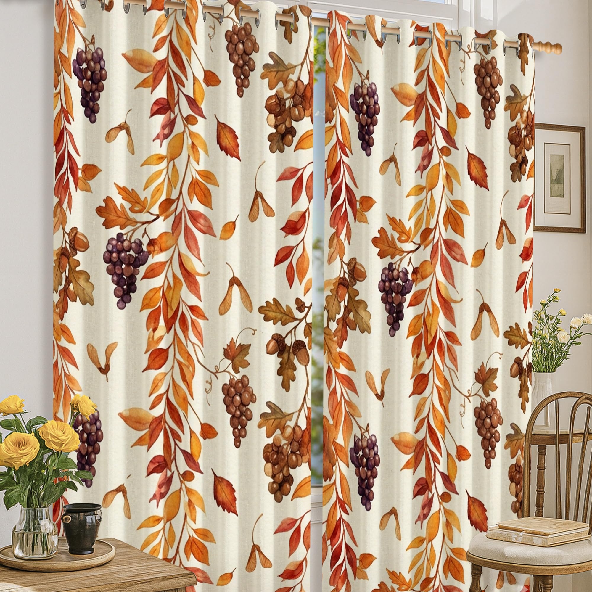 Rideaux occultants motif feuilles d'automne pour l'ambiance de la chambre