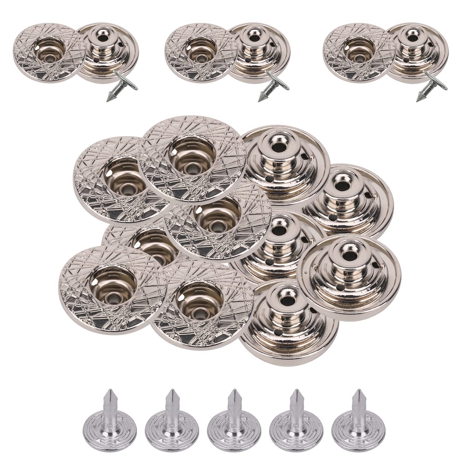 Boutons de rechange pour jeans sans couture fixation par clous robustes 22mm argenté