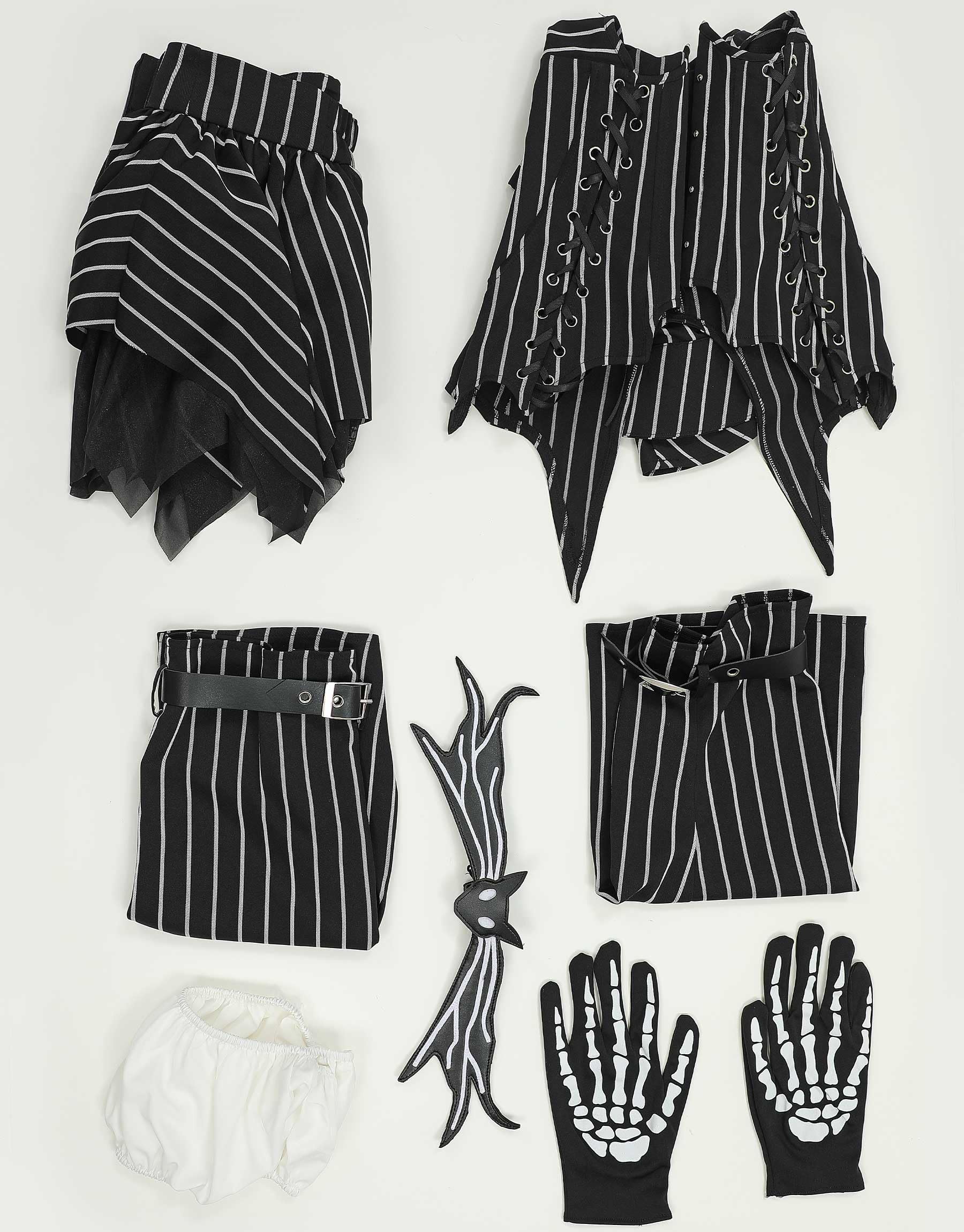 MEOWCOS Halloween Cosplay Costume Gothic Long Sleeve Tube Top with Skirt and Gloves