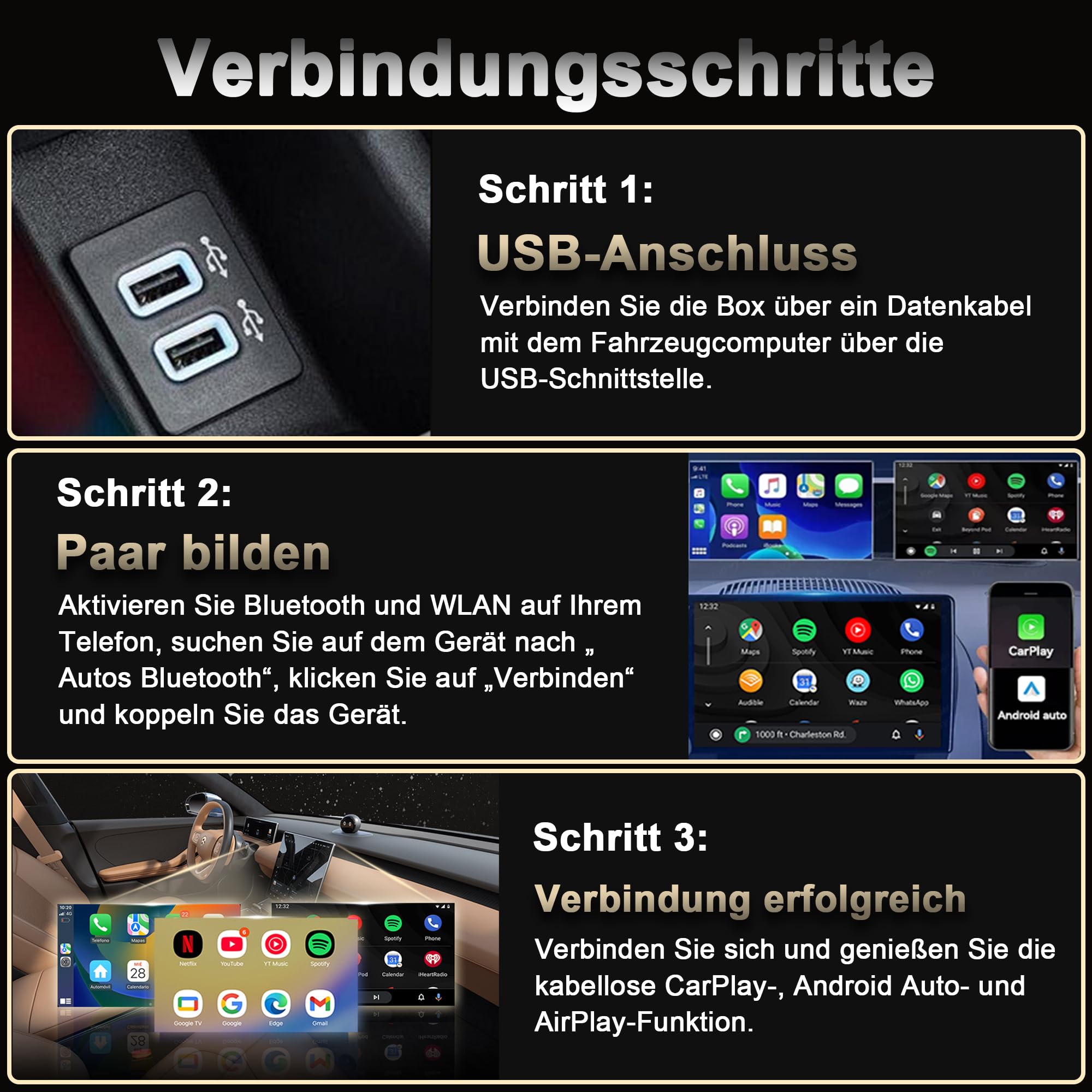 Adattatore Wireless CarPlay 4-in-1 – Da Cablato a Wireless per CarPlay e Android Auto, con MirrorLink e AirPlay Specchio, compatibile per iPhone e Android (Arancio-Bianco)
