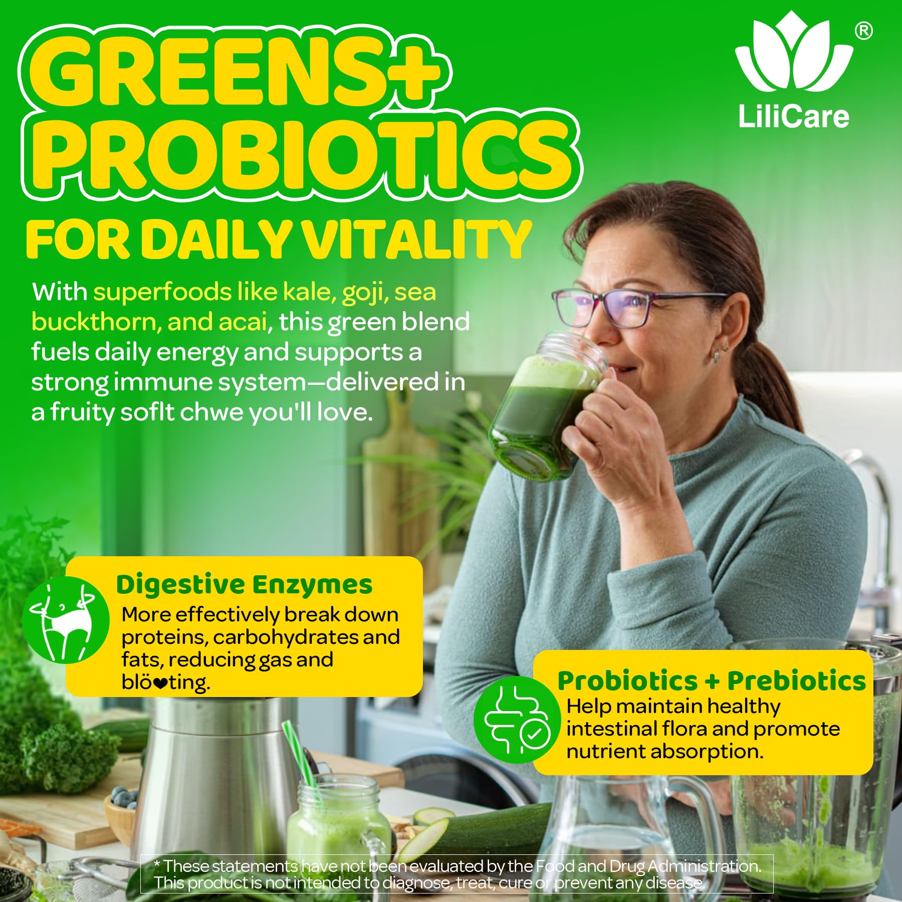 Greens Gummies for Picky Teens & Adults, Enzymes & Fiber - Digestion, Gut — Amazon image 5