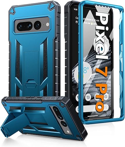 FNTCASE Funda para teléfono Google Pixel 7-Pro protección a prueba de golpes con protector de pantalla integrado y función atril, resistente de