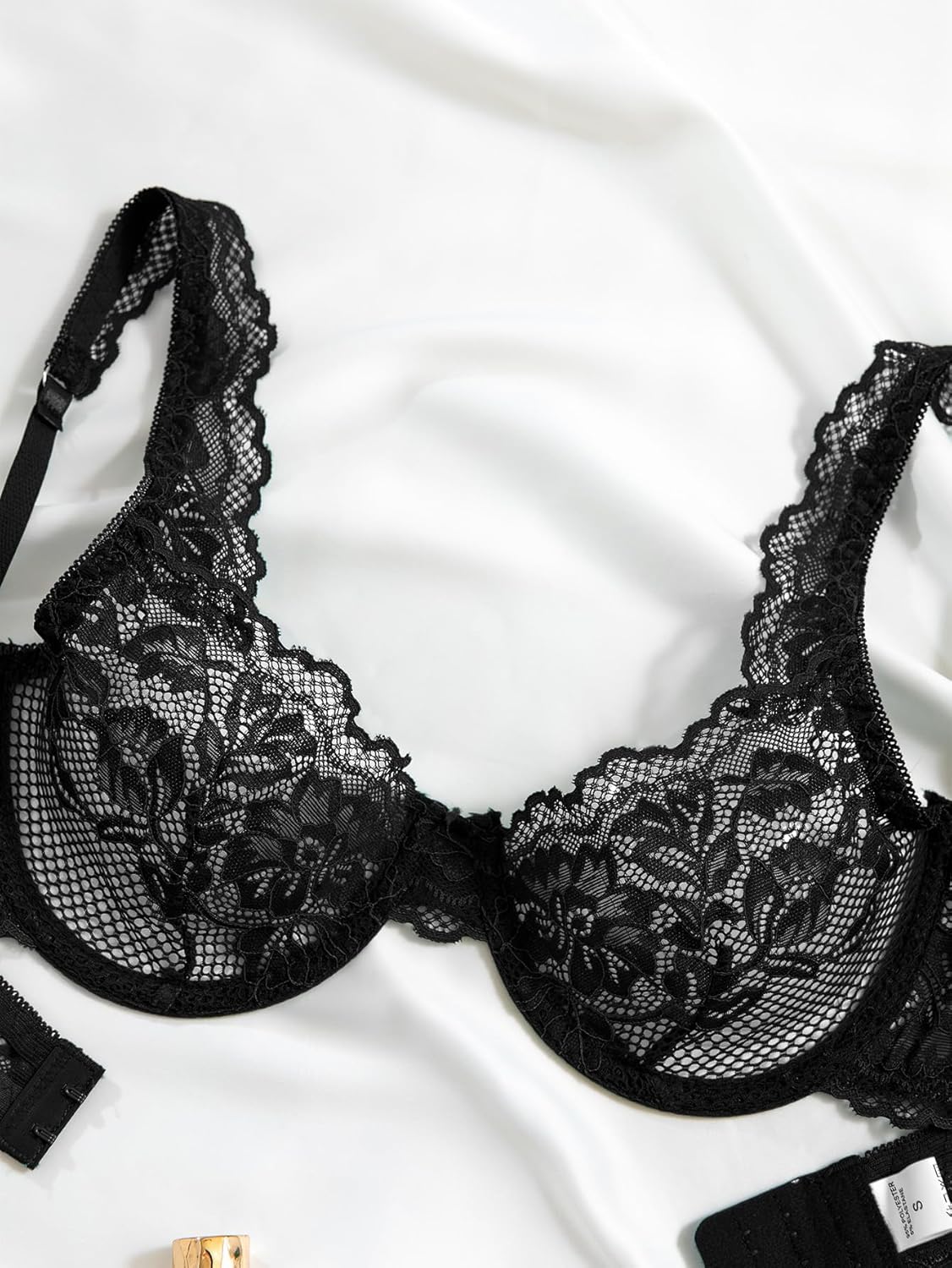 Sexy Scallop Floral Lace Mesh Sheer Underwire Lingerie Set 2 Piece - Image 4