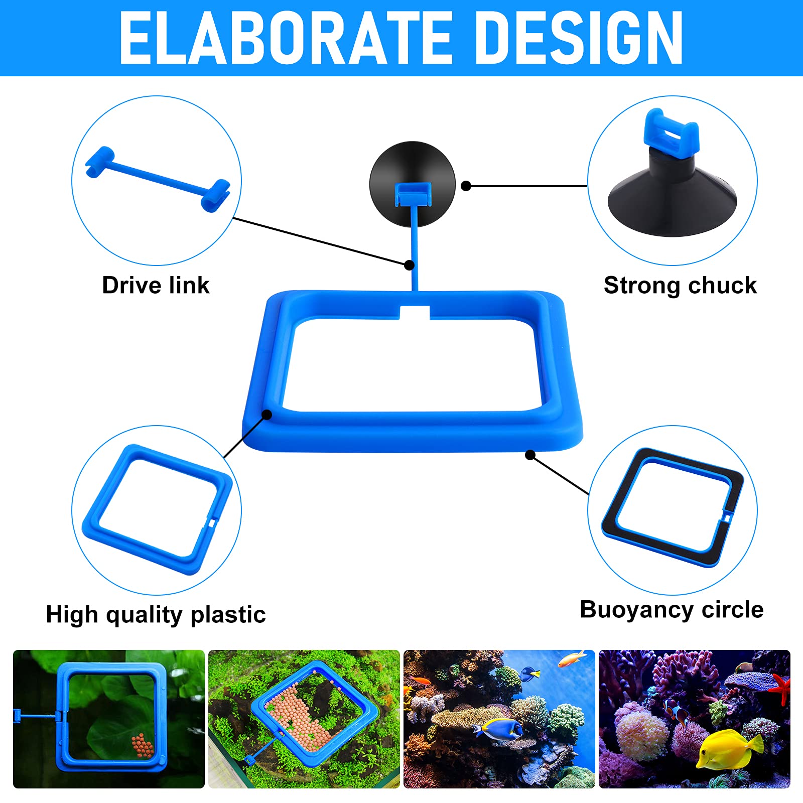 Molain Fisch Futterring, 2 Stück, Fisch Futterspender für Aquarium, Fischschildkröte, Zubehör für Guppy, Bettas, Goldfisch, Schildkröte (Blau)