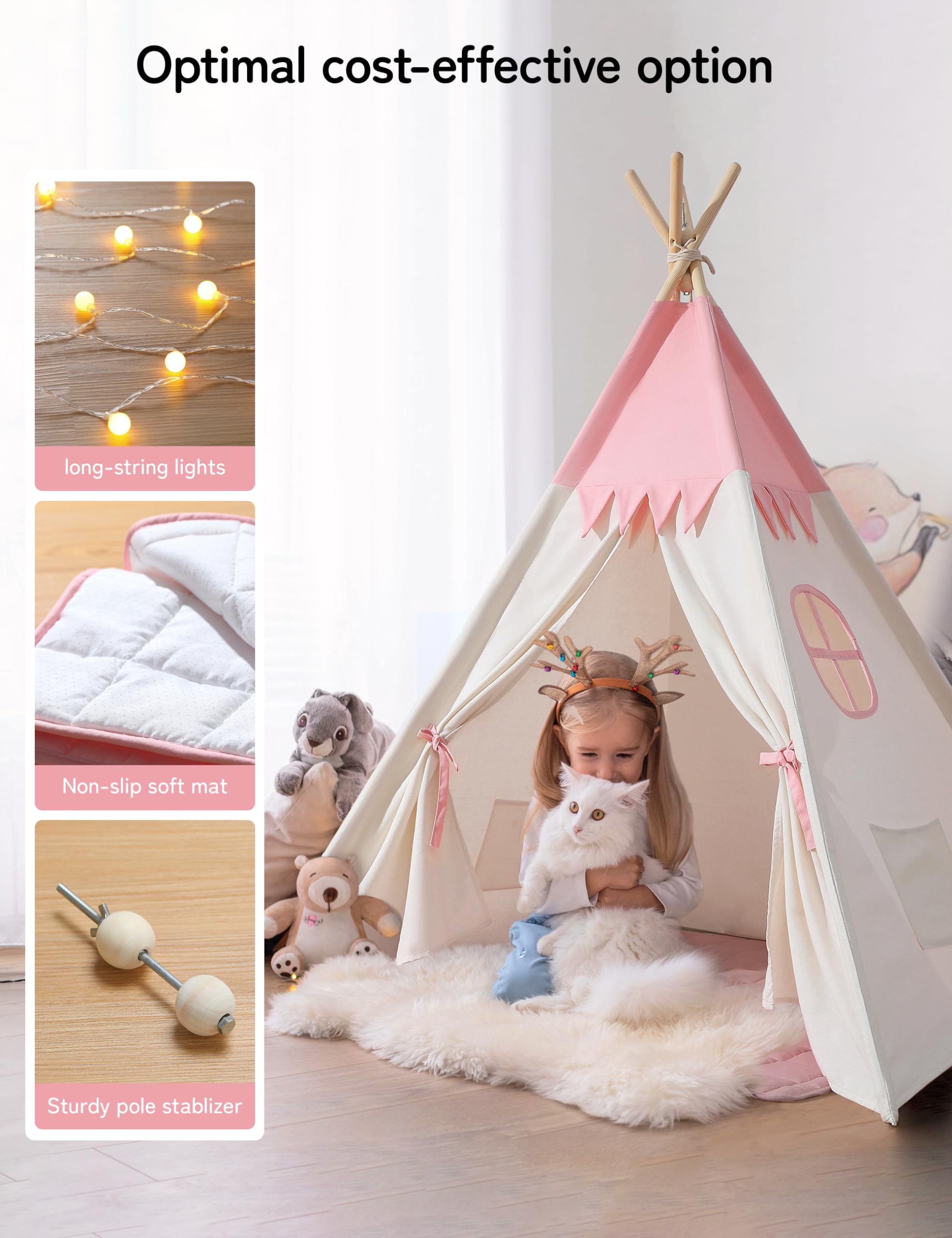 besrey tenda per bambini con tappeto imbottito (Rosa e bianco)