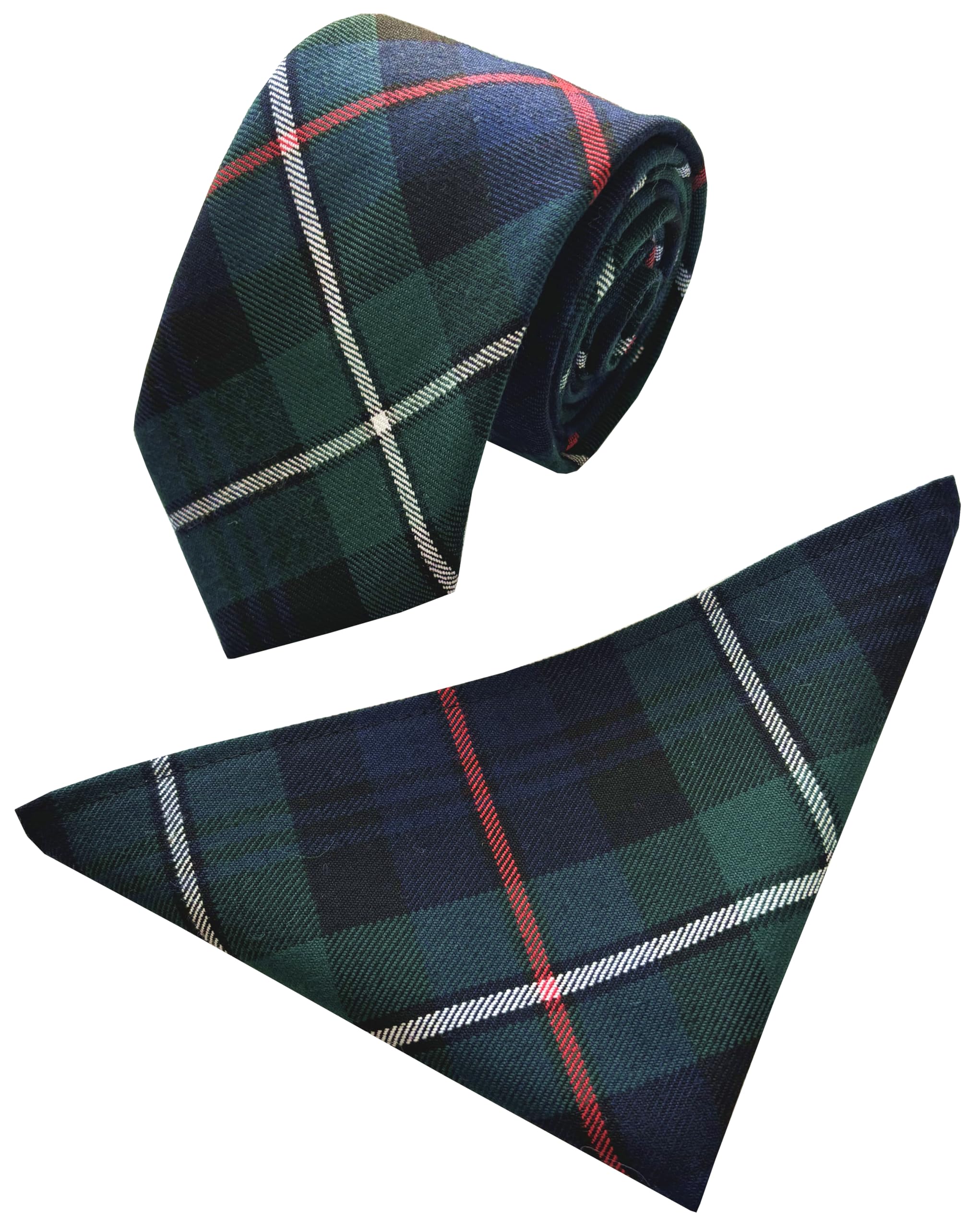 Great British Tie Club Men's Blue, Green, Red, White, Black Mackenzie Scottish Tartan Neck Tie & Hanky Set