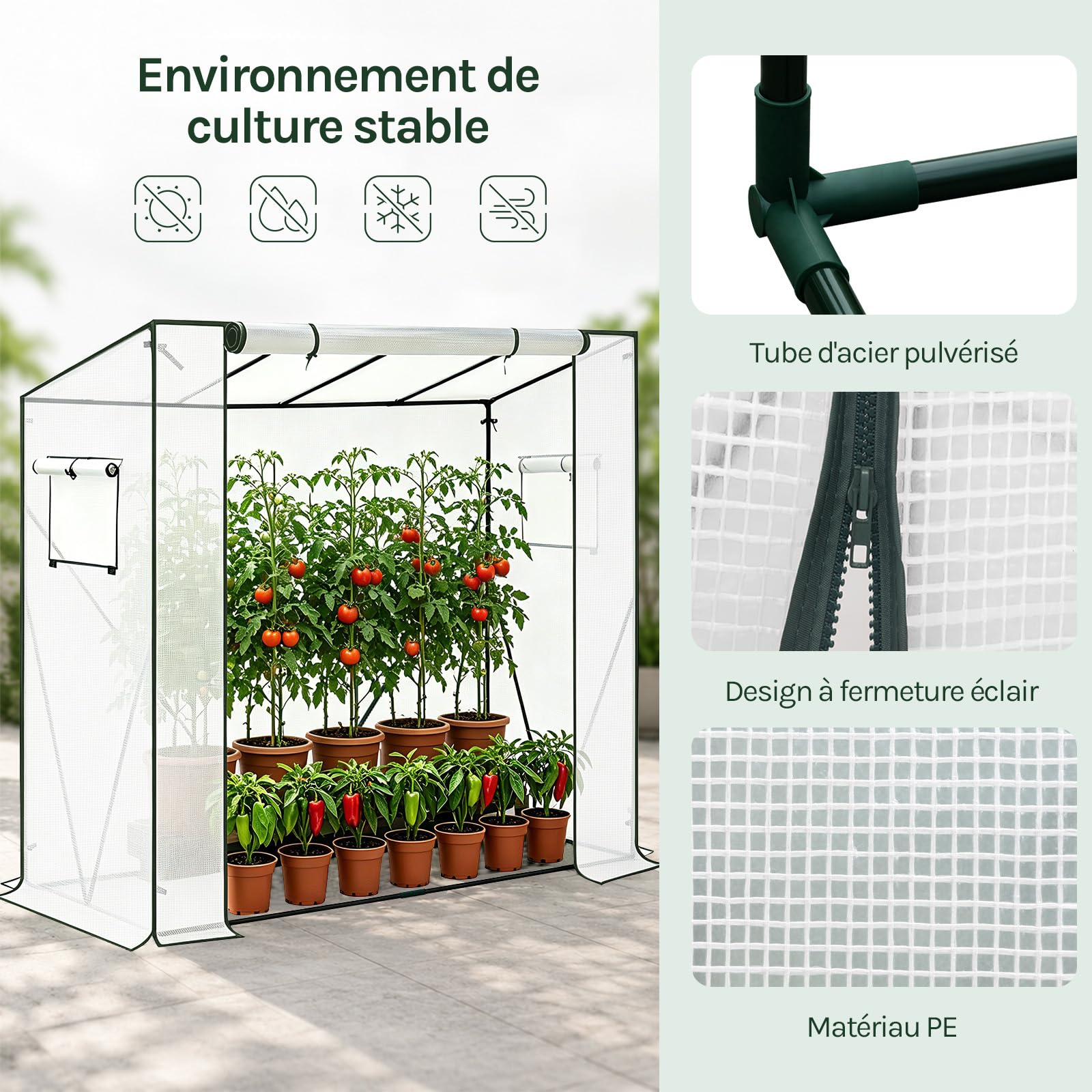 WOLTU Serre à Tomates PE, Translucide, Blanc, 200x77x146/169cm | Serre de Jardin; Imperméable; Polyvalente; Tous Temps; Jardin/Terrasse; Pour Plantes