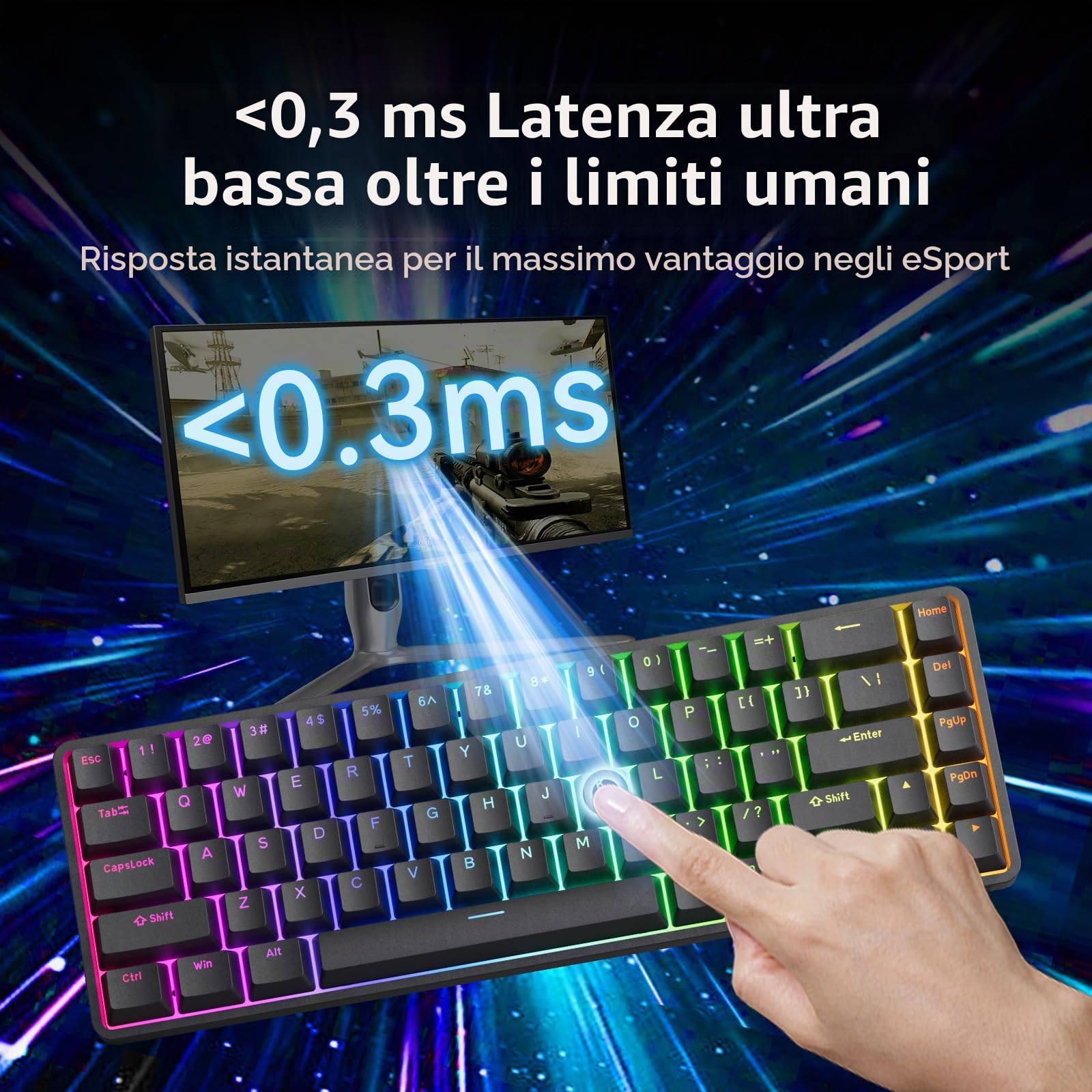 DIERYA DK68-C Tastiera da gioco HE al 60%, interruttore magnetico hot swap, trigger rapido, azionamento regolabile, frequenza di polling 8000Hz, retroilluminazione RGB, 68 tasti compatti per PC