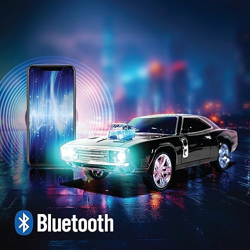 Miniatura 4 de QFX Bluetooth 1968 Retro Muscle Car Replica Altavoz, Altavoces Duales de 2 pulgadas, Enlace Manos Libres, Micrófono Integrado, Radio FM y Luces LED
