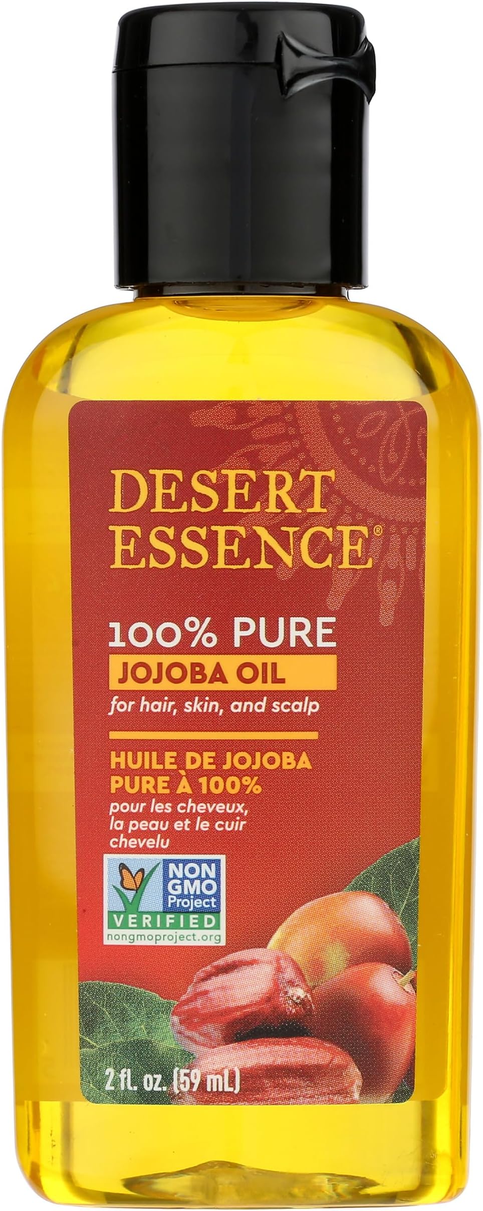 Desert Essence 100% Pure Jojoba Oil - 2 Fl Oz - Haircare & Skincare Essential Oil - Suitable For All Skin Types - No Oily Residue - May Help Prevent Flakiness - Makeup Remover - Aftershave Moisturizer