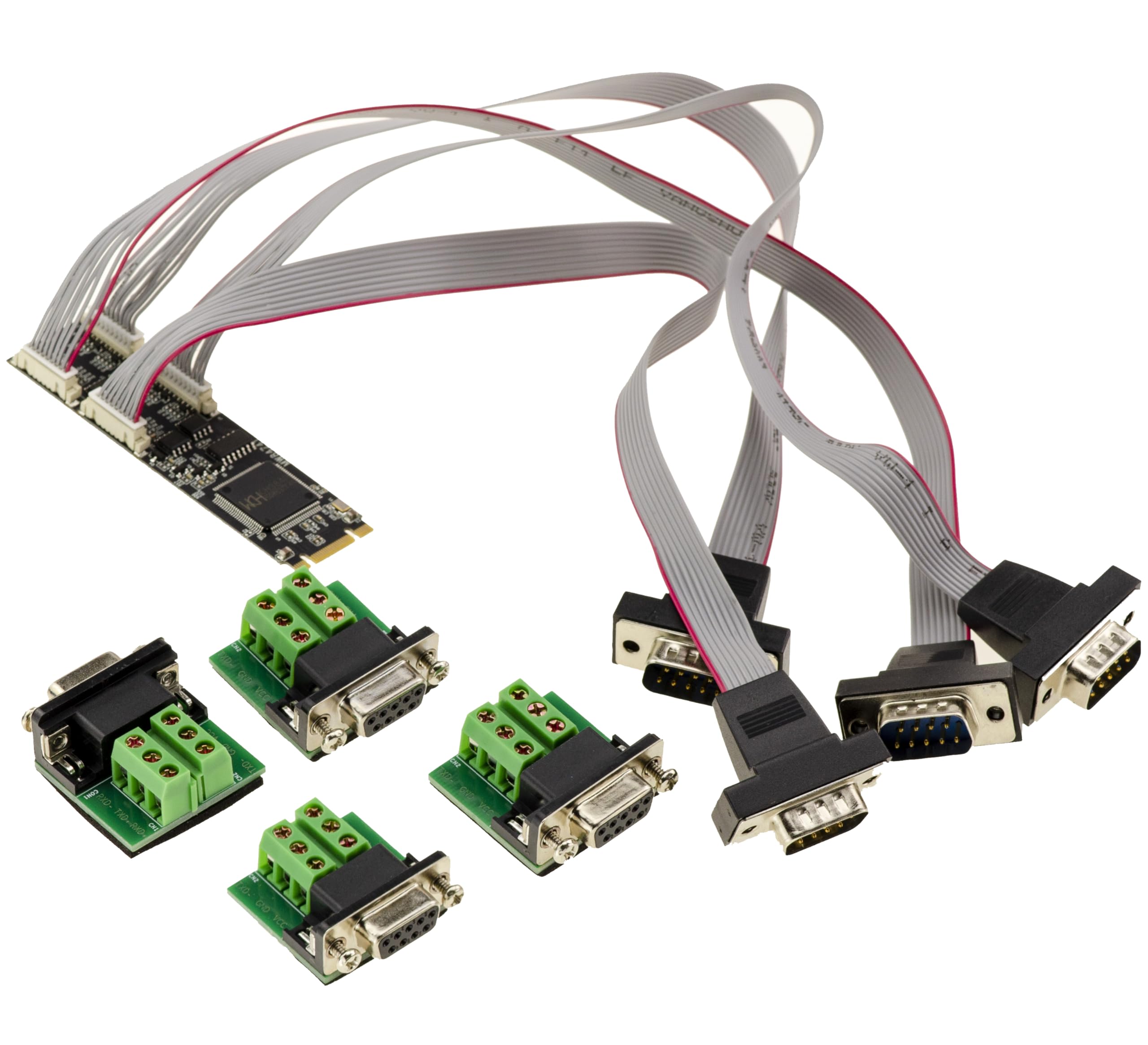 KALEA-INFORMATIQUE Tarjeta M.2 B+M Key a 4 Puertos Serie COM RS422/RS485 con Montaje DB9 o cableado, con chipset WCH384. Controlador M.2 PCIe a RS-422/RS-485
