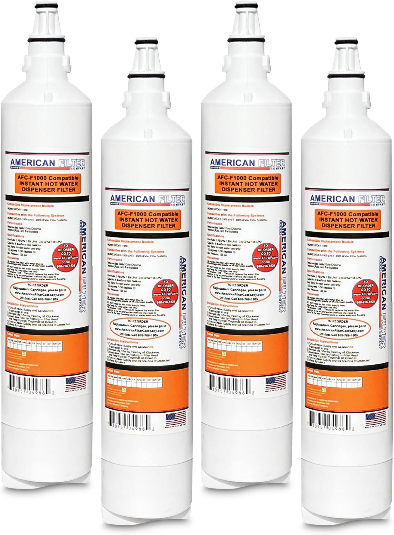AFC Brand, water filter, Model # AFC-F1000, Compatible with F-1000 F1000 Instant HOT Water Dispenser Filters 4-Filters