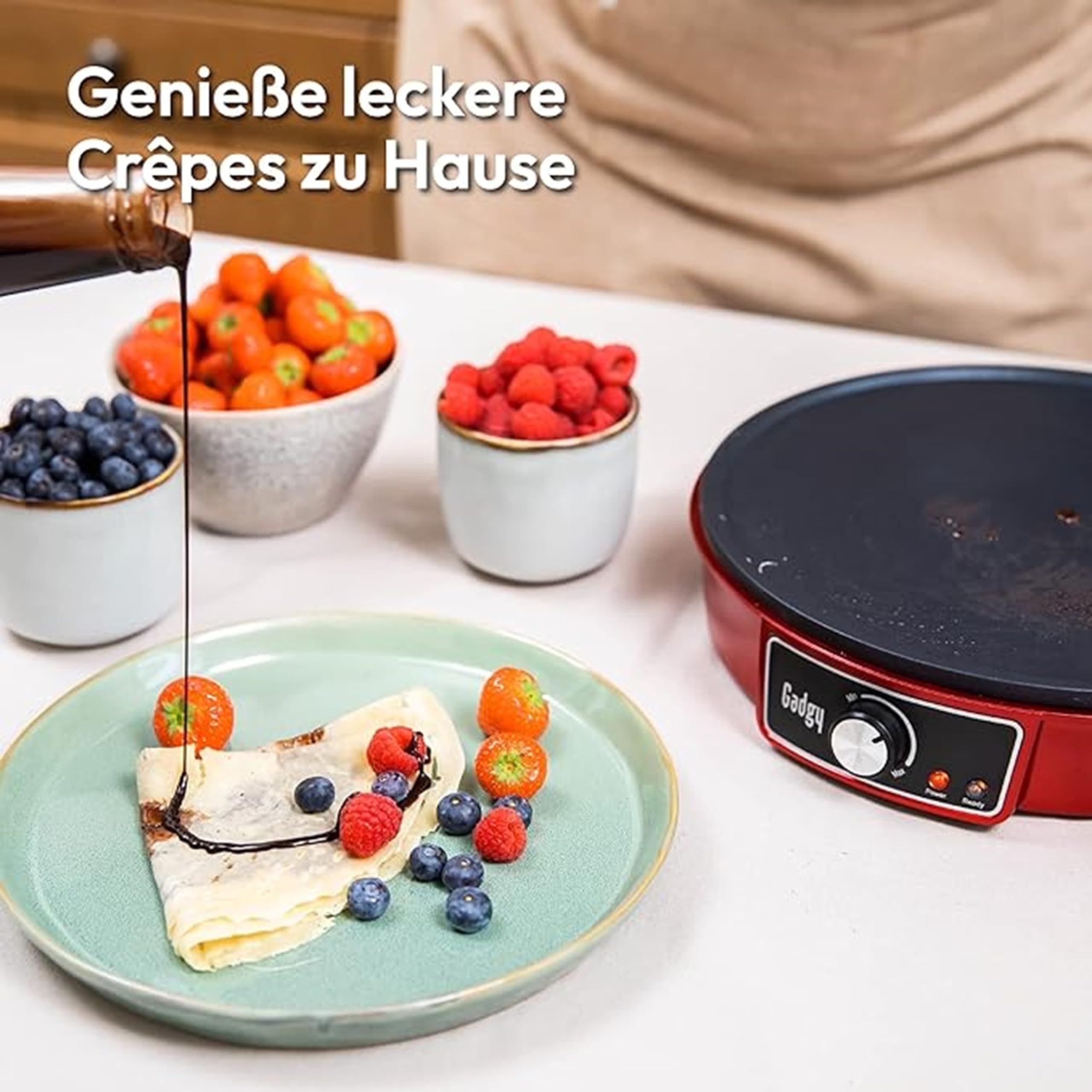 Gadgy Crêpes Maker elektrisch mit 30 cm Platte – Antihaftbeschichtetes Crêpe-Gerät inkl. Teigverteiler & Wender – Ideal für Crêpes, Pfannkuchen, Pancakes, Poffertjes & mehr