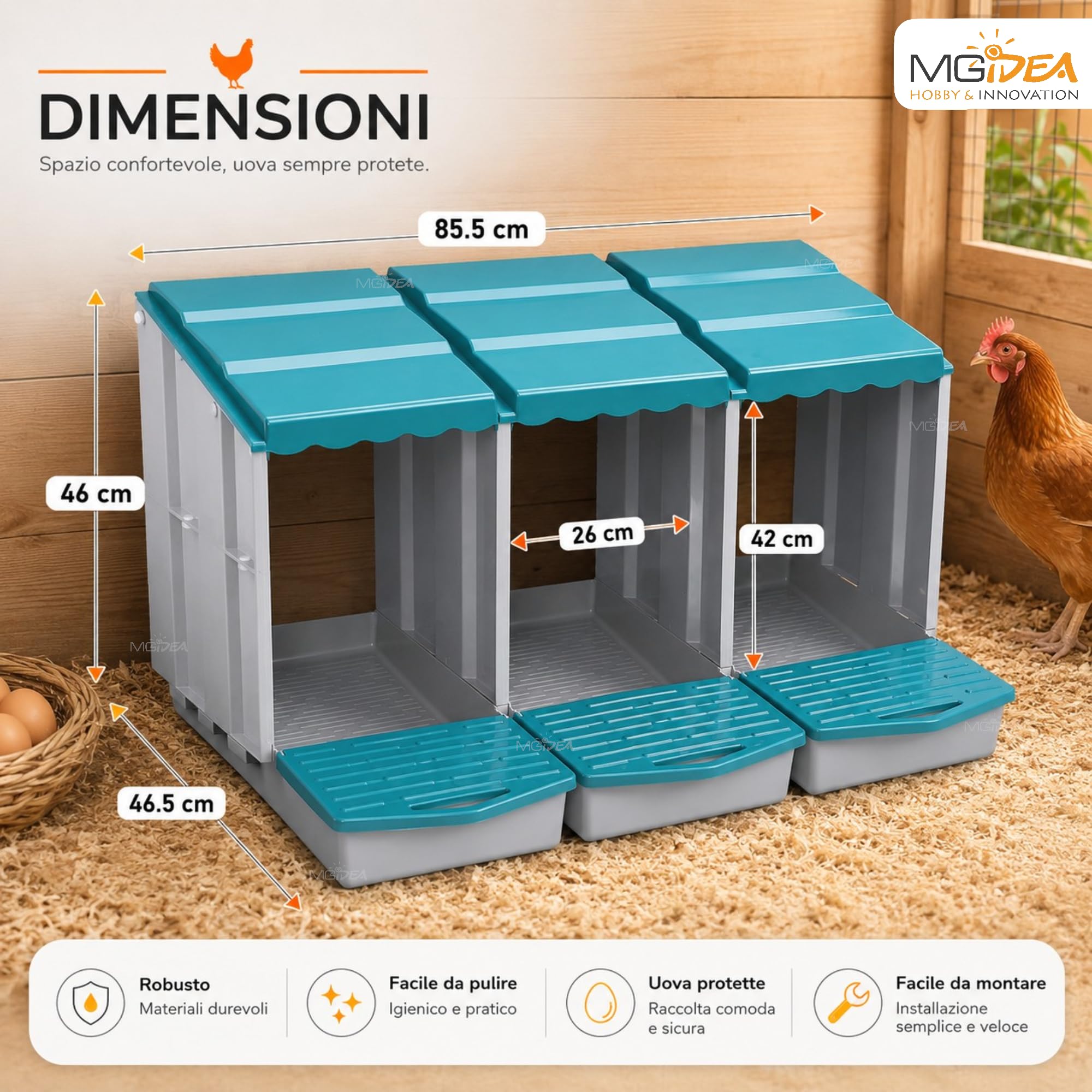 NIDO COVA UOVA GALLINE 3 POSTI OVAIOLE CHIOCCIA AUTOMATICA CASSETTO STRUTTURA RESISTENTE POLLAIO ALLEVAMENTO FATTORIA